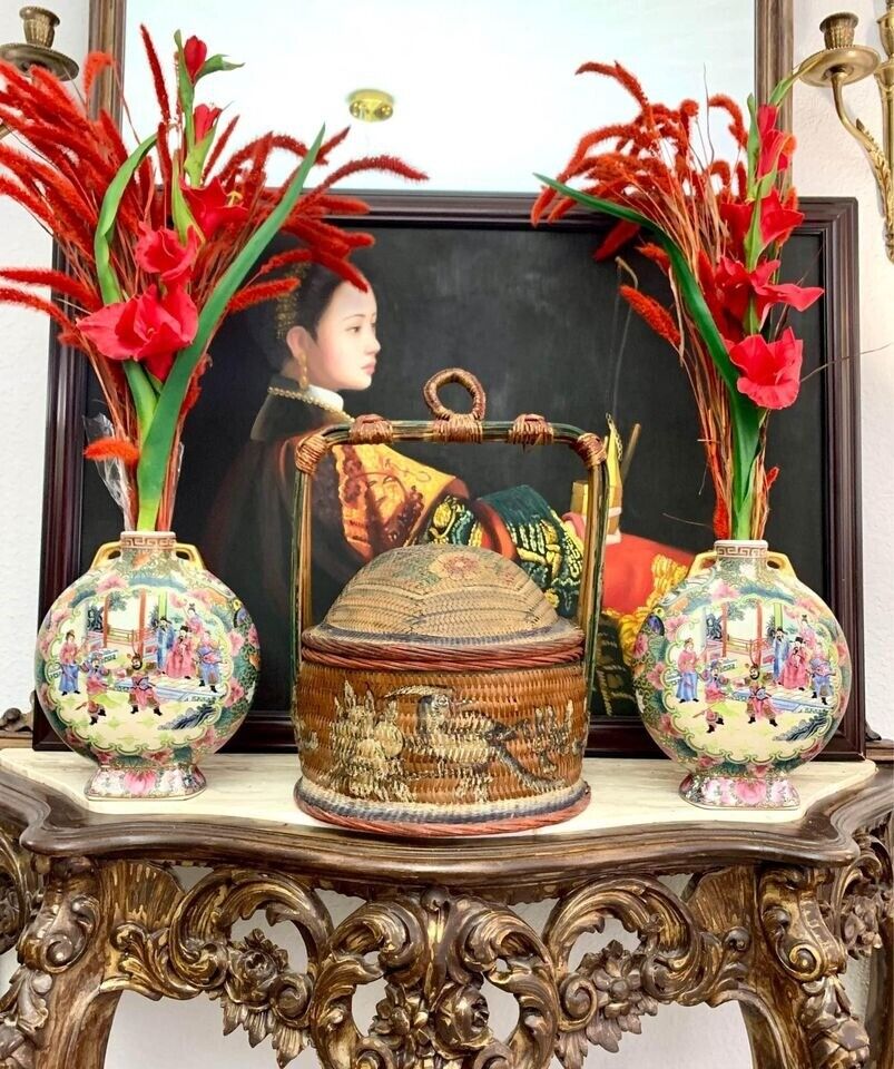 Chinese Old Vintage Wedding Basket Home Decor