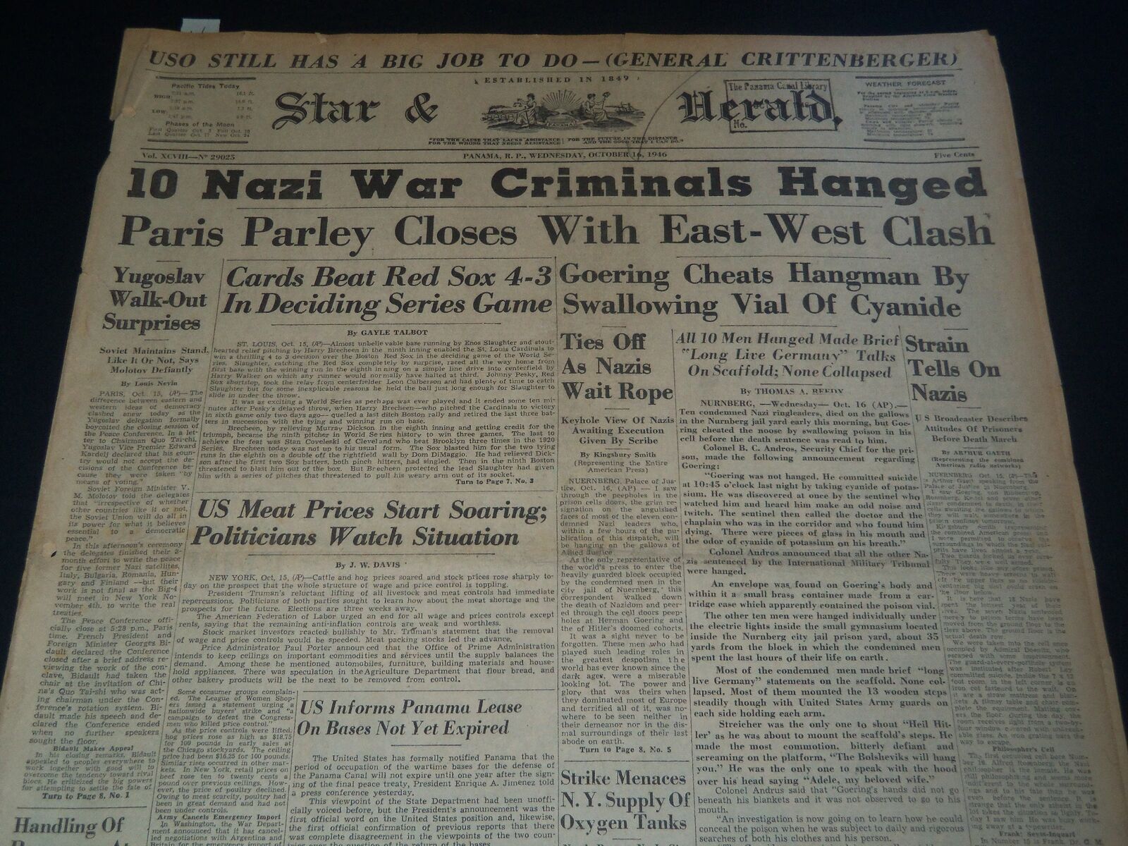 1946 OCTOBER 16 PANAMA STAR & HERALD NEWSPAPER - 10 NAZIS HANGED - NT 7535
