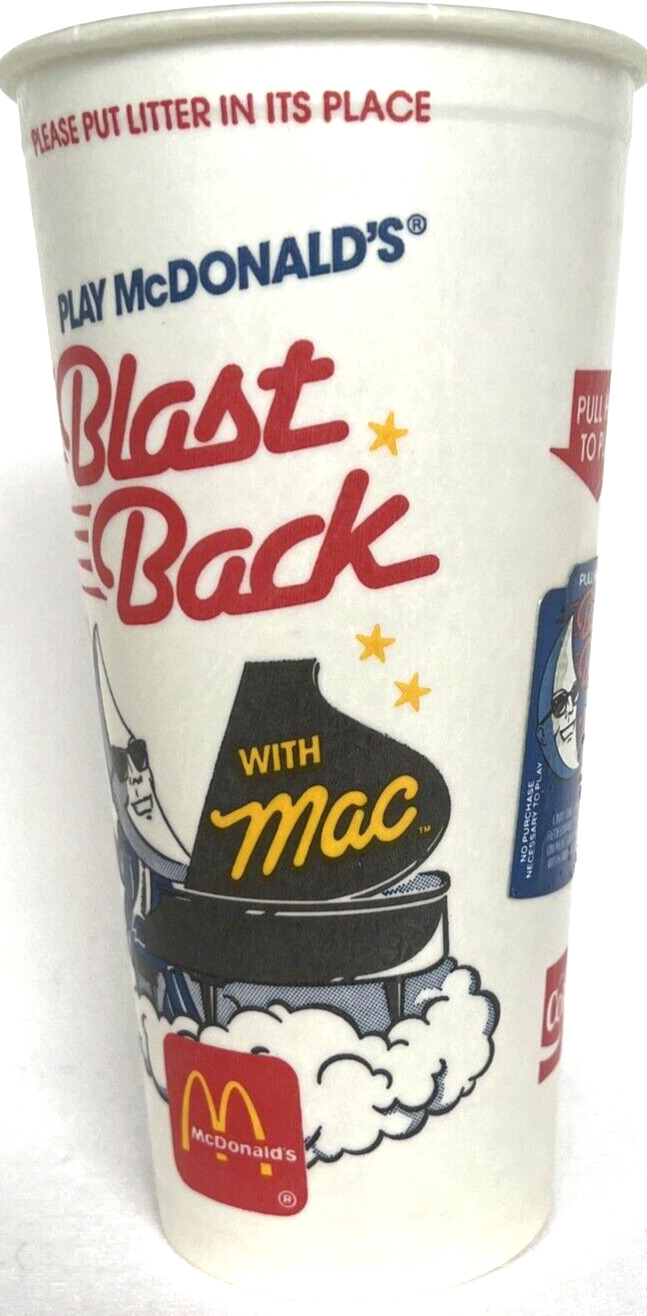 McDonald’s 1989 Blast Back With MacTonight WAX Cup/Game Piece Intact - NEW