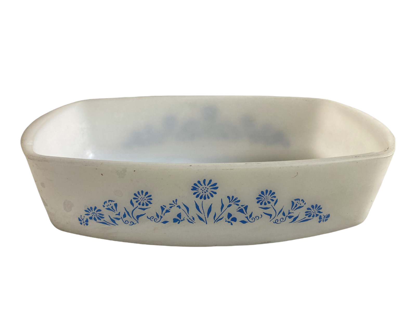 Casserole Dish   Vintage Federal Glass Blue Flower Milk White