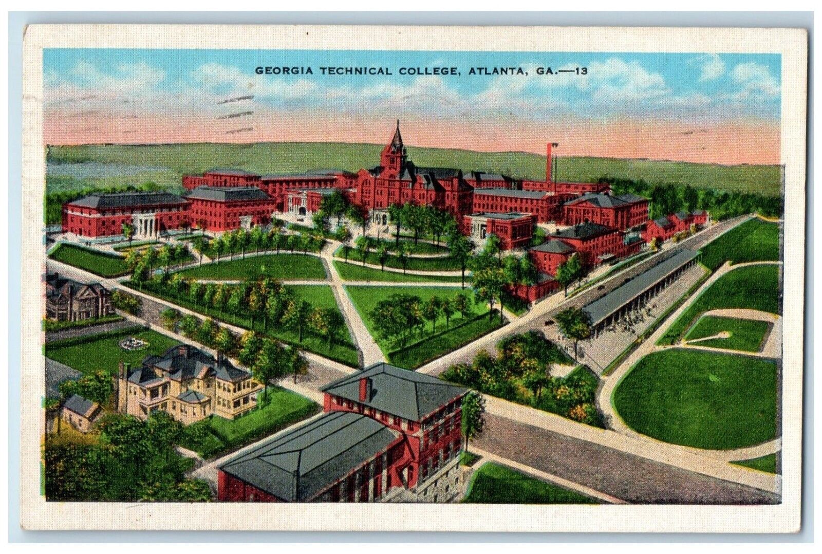 1936 Aerial Georgia Technical College Exterior Building Atlanta Georgia Postcard