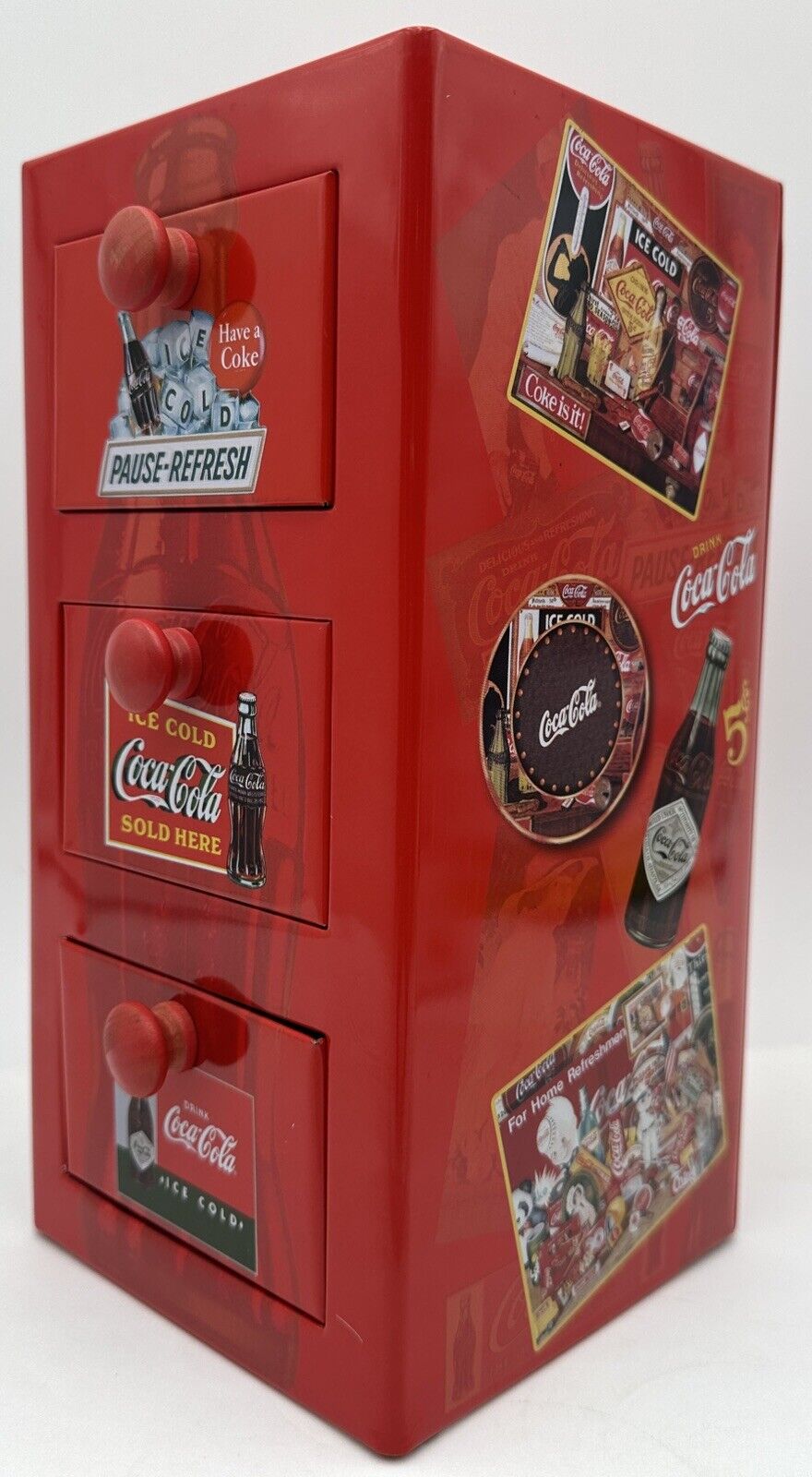 Drink Coke Coca Cola 2003 Red Tin Box Metal Small 3 Drawer File Cabinet