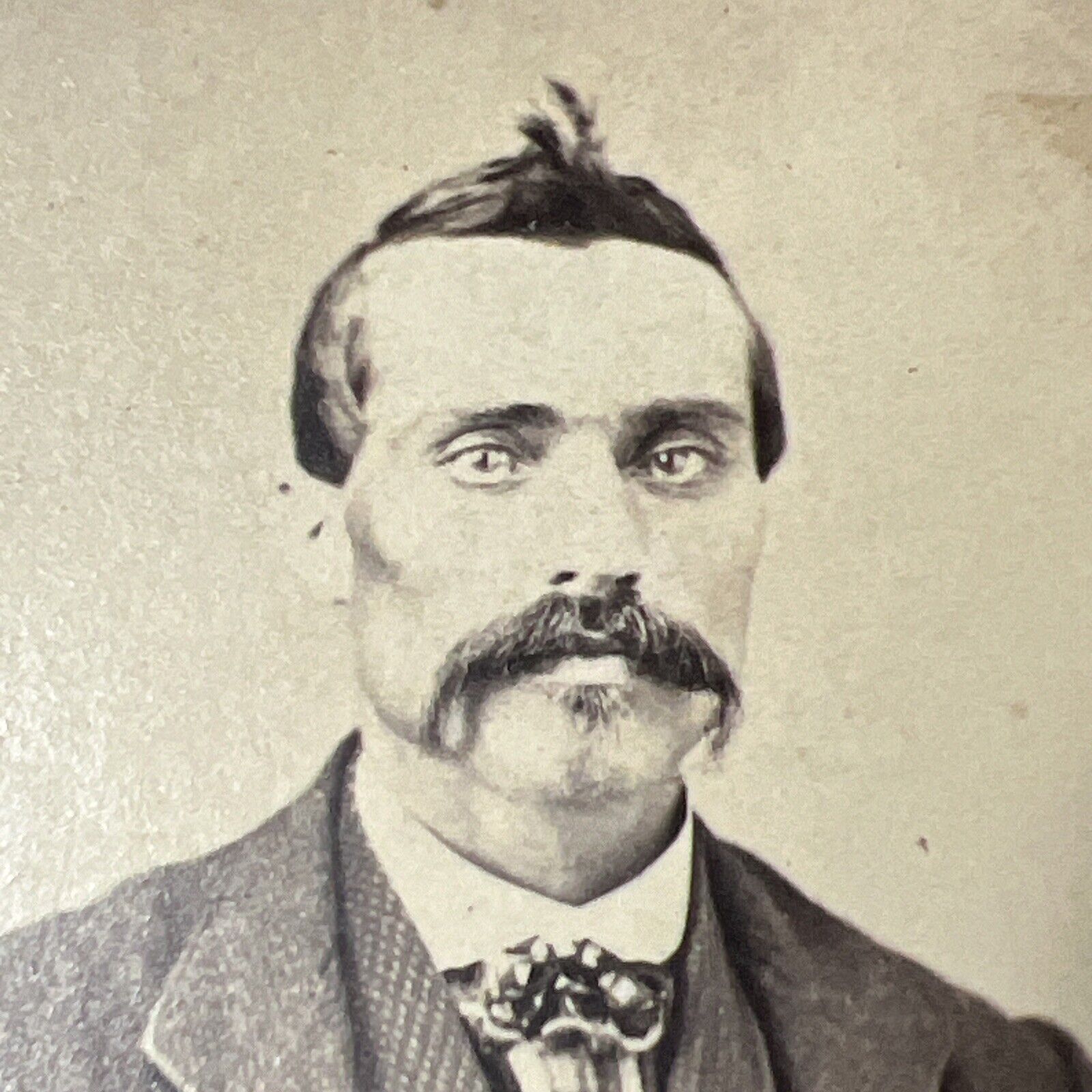 CDV Photo Man w waxed Mustache and HAIR TWIG  Pocket Watch 1860s TAX STAMP