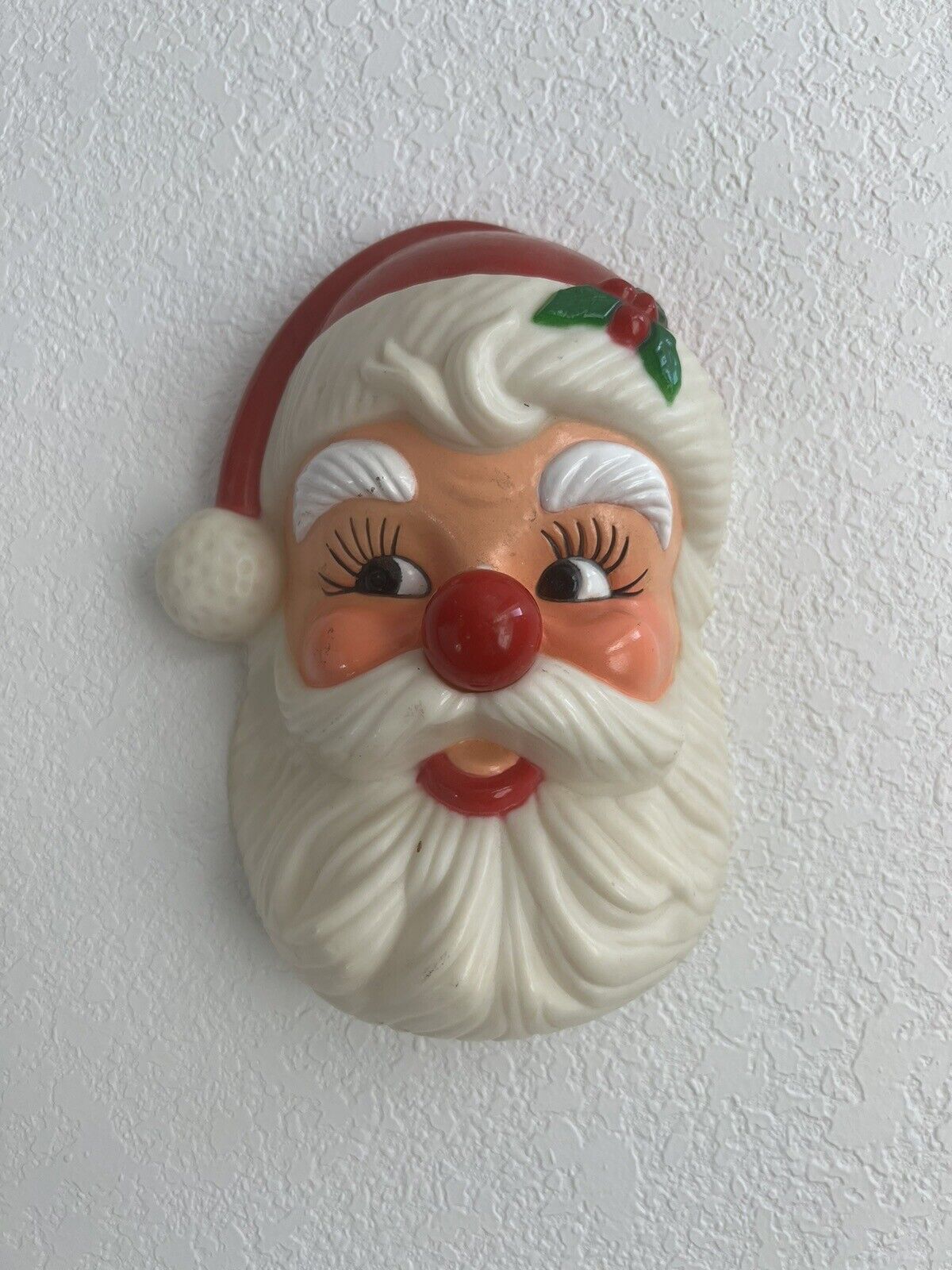 Vintage Jolly Santa Face Wall Hanging Plastic Christmas Decoration