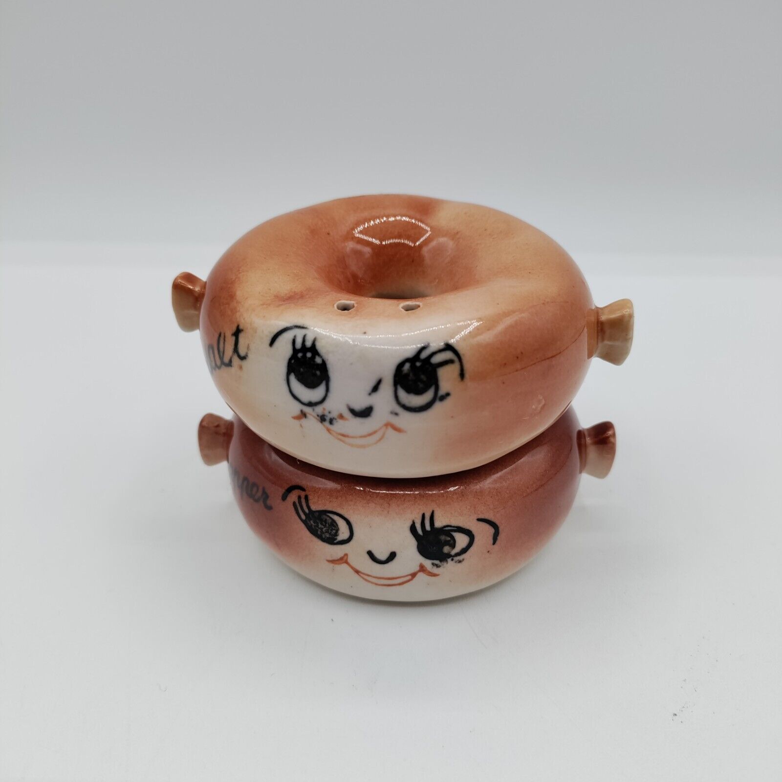 Vintage 1950s Anthropomorphic Kitsch Bagels Donuts Salt & Pepper Shakers Japan