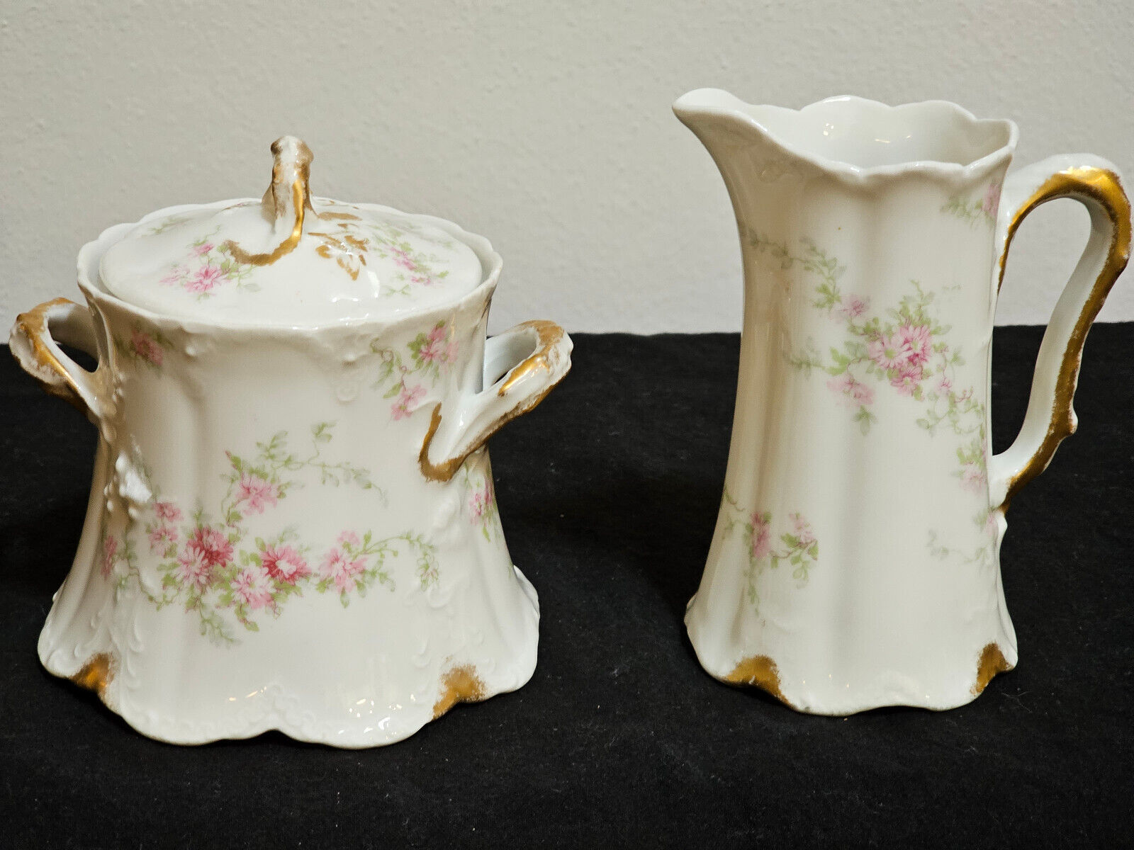 Antique Theodore Haviland Limoges France Sugar Bowl & Creamer Pink Asters 151