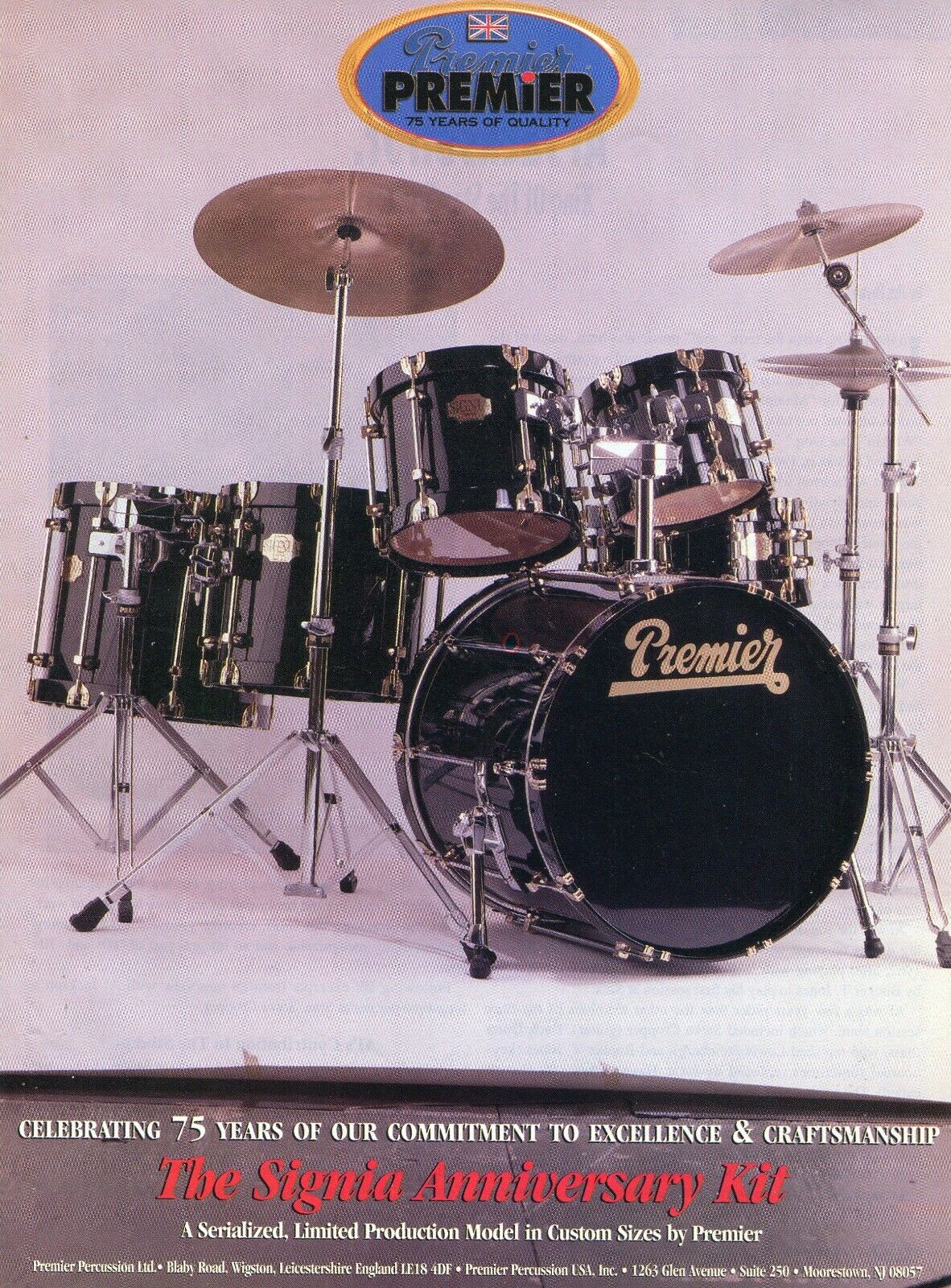 1997 Print Ad of Premier Signia Anniversary Drum Kit Celebrating 75 Years