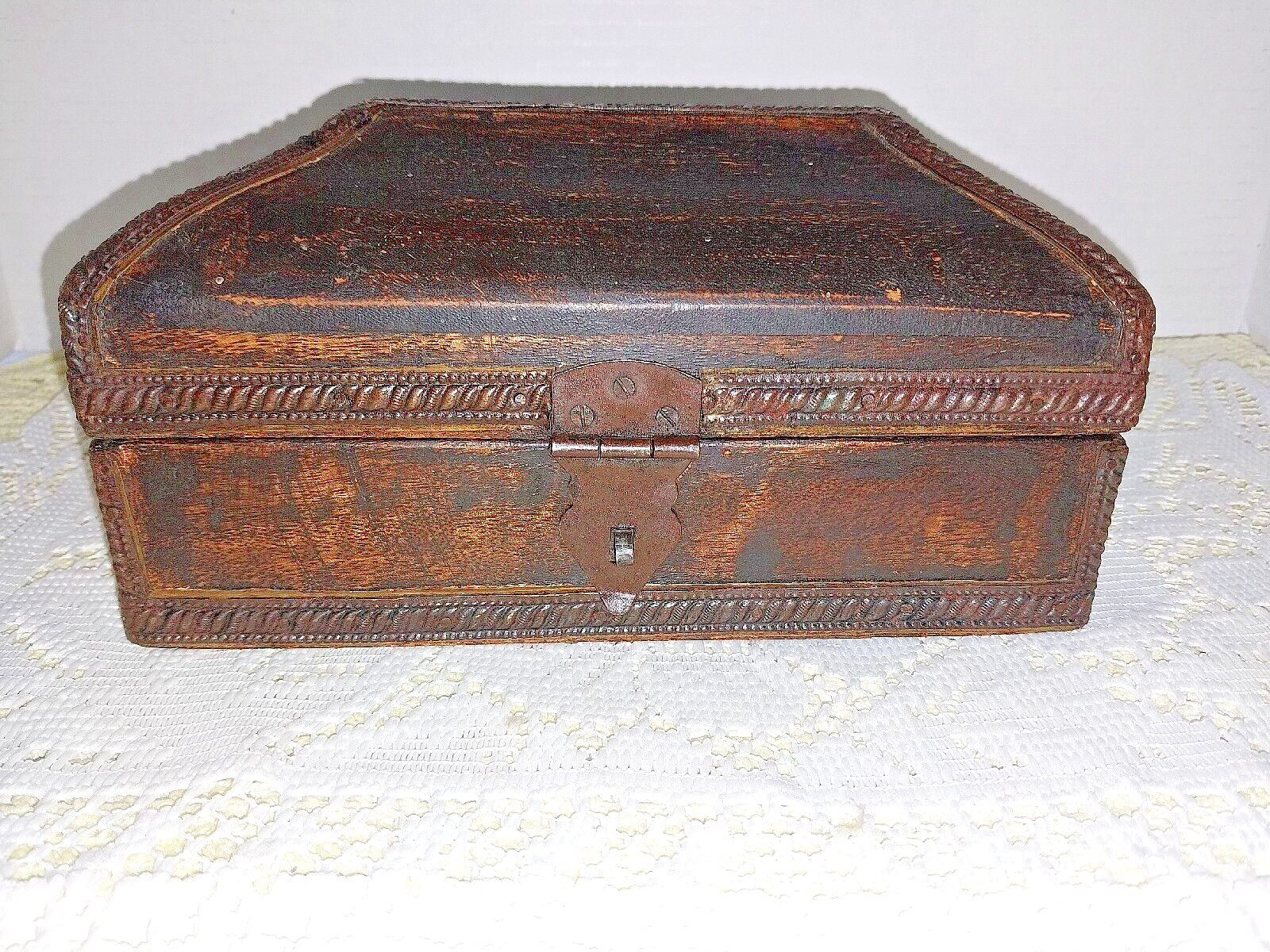 Rustic, Wood box with metal strapping, lock loop, wood Casket, Dome top