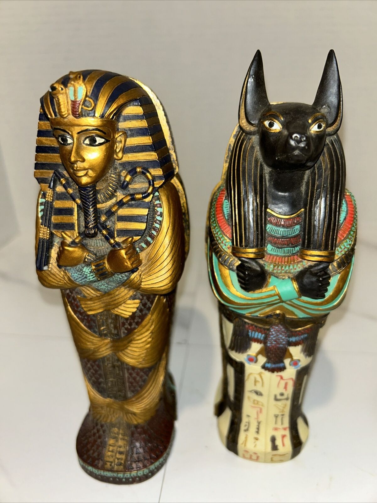 Pair Of 2 Egyptian King Tut & Veronese  2000 Anubis Jackal Resin Statues