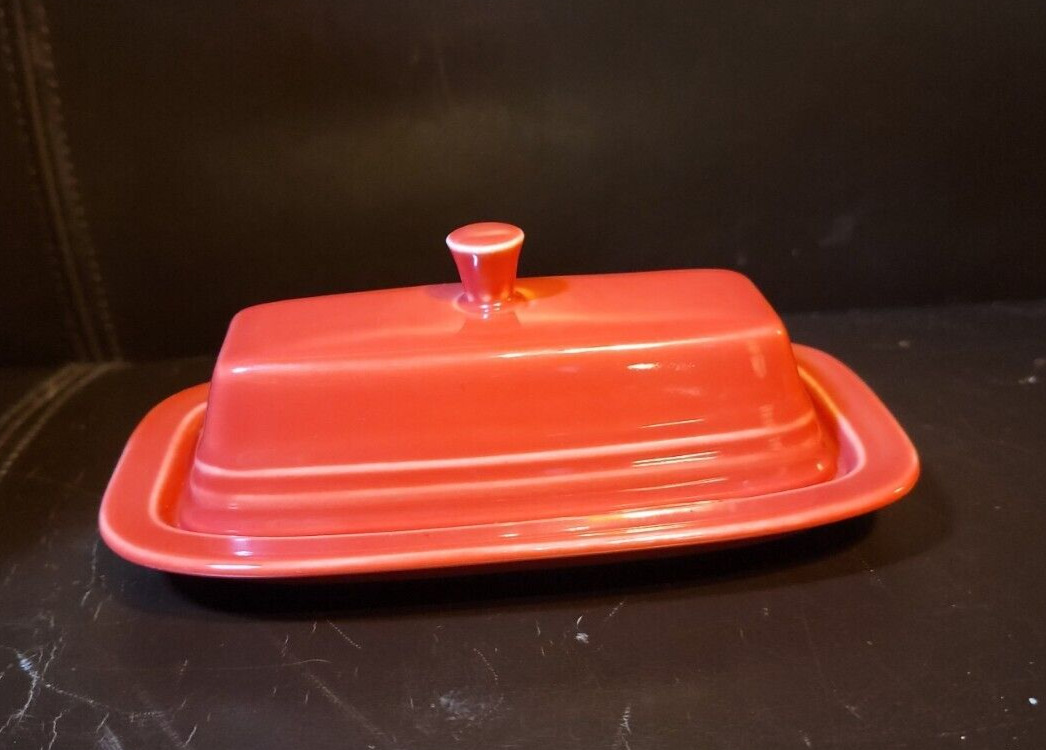 Fiesta Homer Laughlin USA Red Covered Butter Dish 7\