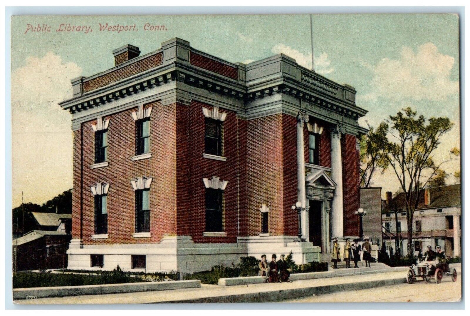 1909 Public Library Building Car Westport Connecticut CT Posted Antique Postcard