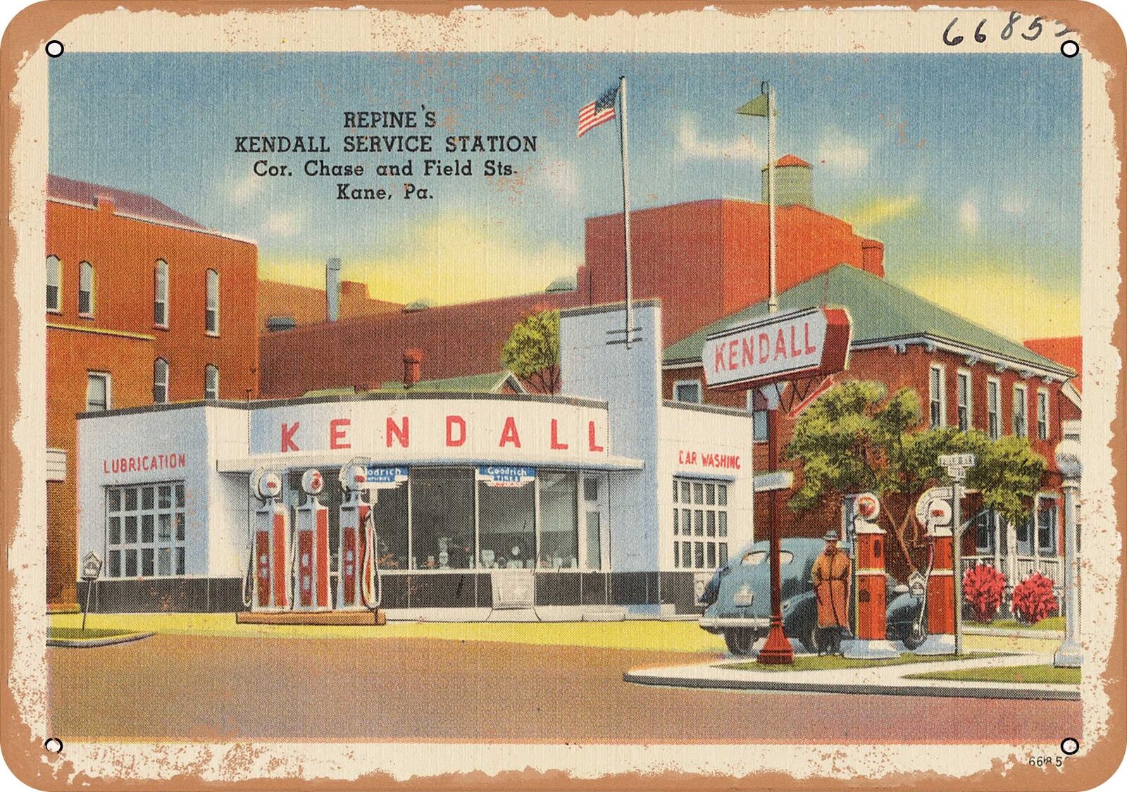 Metal Sign - Pennsylvania Postcard - Repine\'s Kendall Service Station, cor. Cha