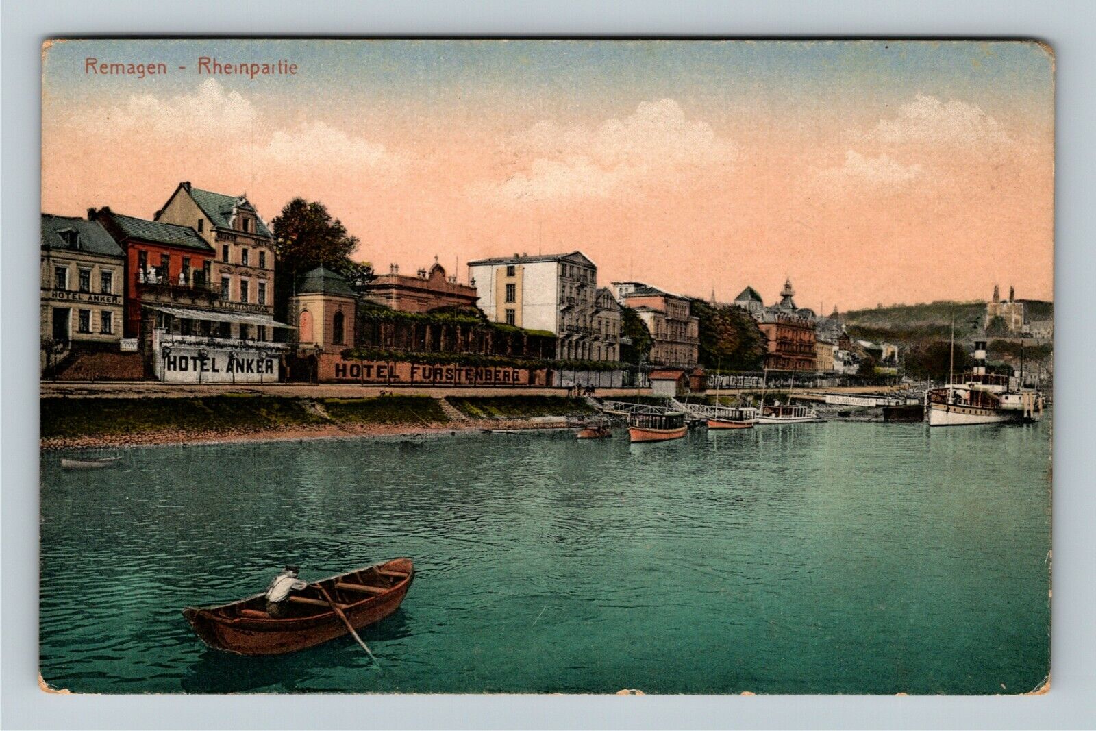 Remagen Germany, Rheinpartie, Hotels Vintage Souvenir Postcard