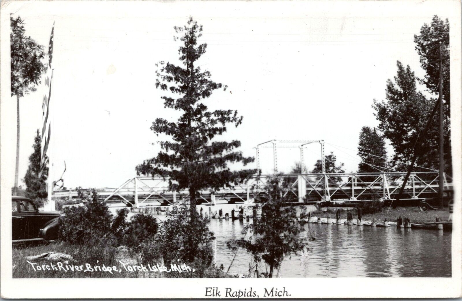 RPPC Torch River Bridge, Near Elk Rapids Michigan - 1948 Posted Photo Postcard