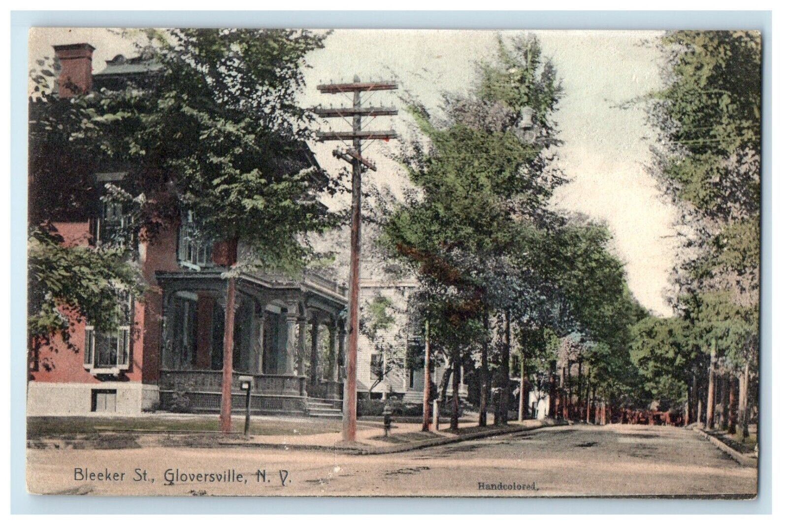 c1910\'s Bleeker Street Gloversville New York NY, Hancolored Antique Postcard