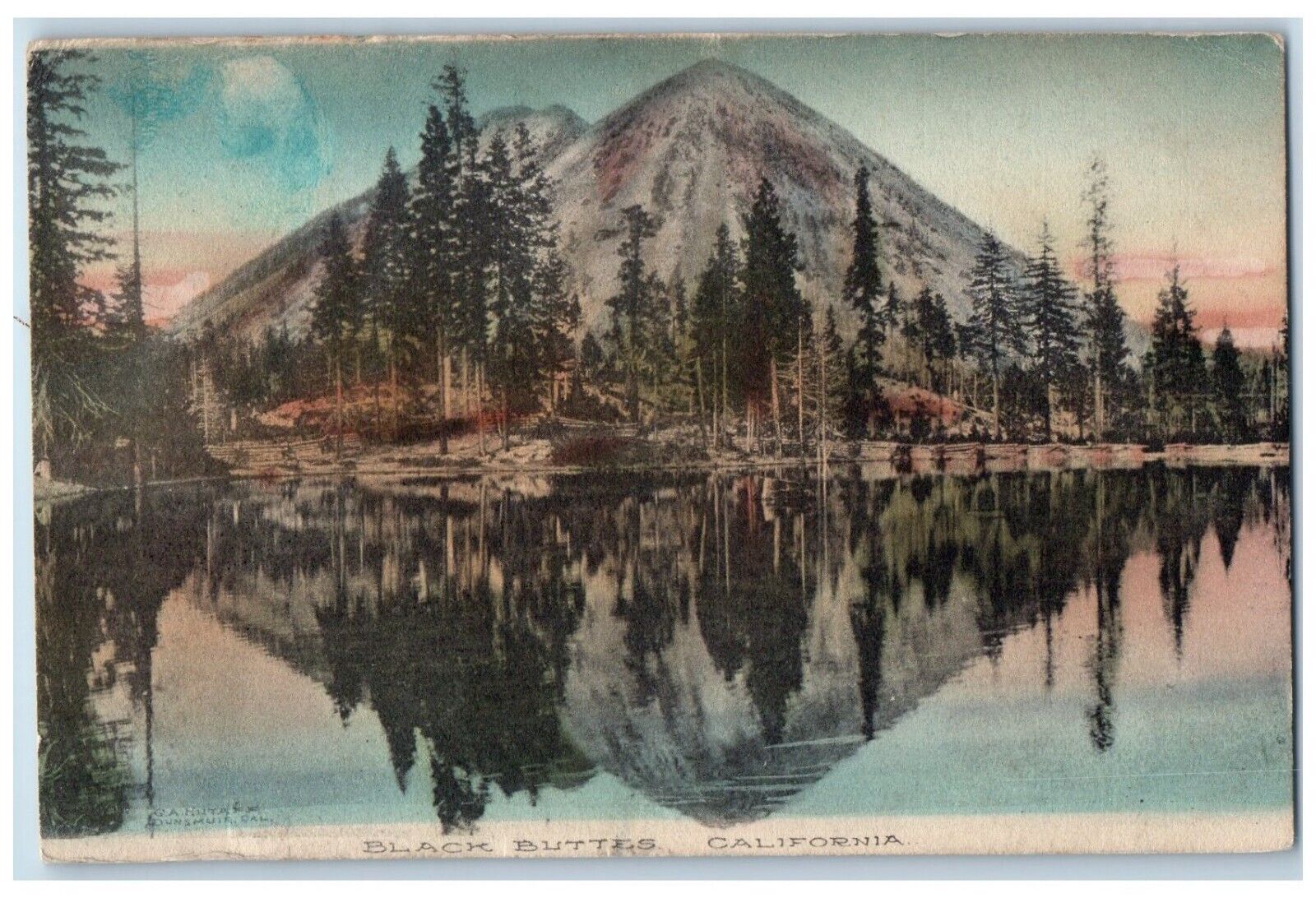 c1908 Scenic View Black Buttes California Lake Mountain Pine Trees CA Postcard