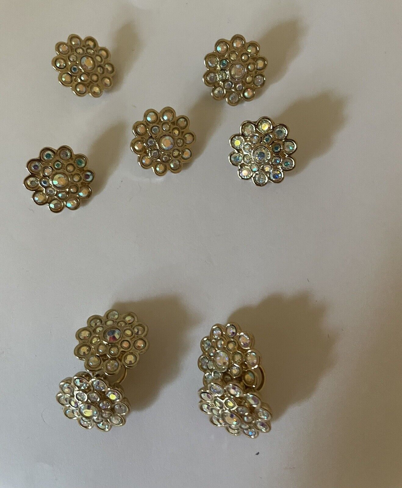 Escada Couture Rhinestone Aurora Borealis Buttons Set of 5 & Pair of Cufflinks