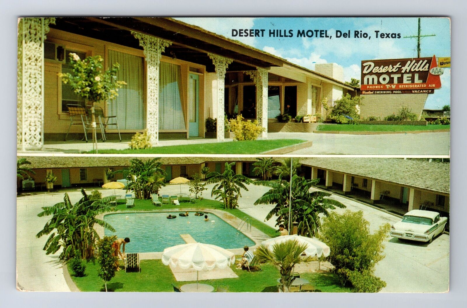 Del Rio TX-Texas, Desert Hills Motel, Advertisement, Vintage c1987 Postcard