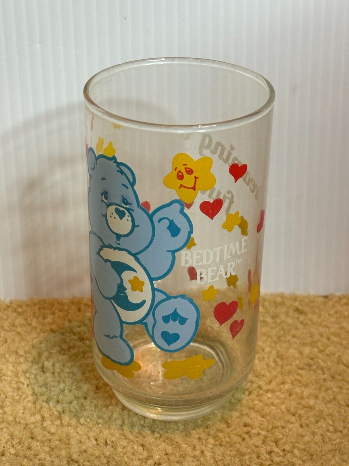 Vintage 1980s - 1985 Blue Bedtime Care Bears Glass Drinking Beverage Tumbler 5
