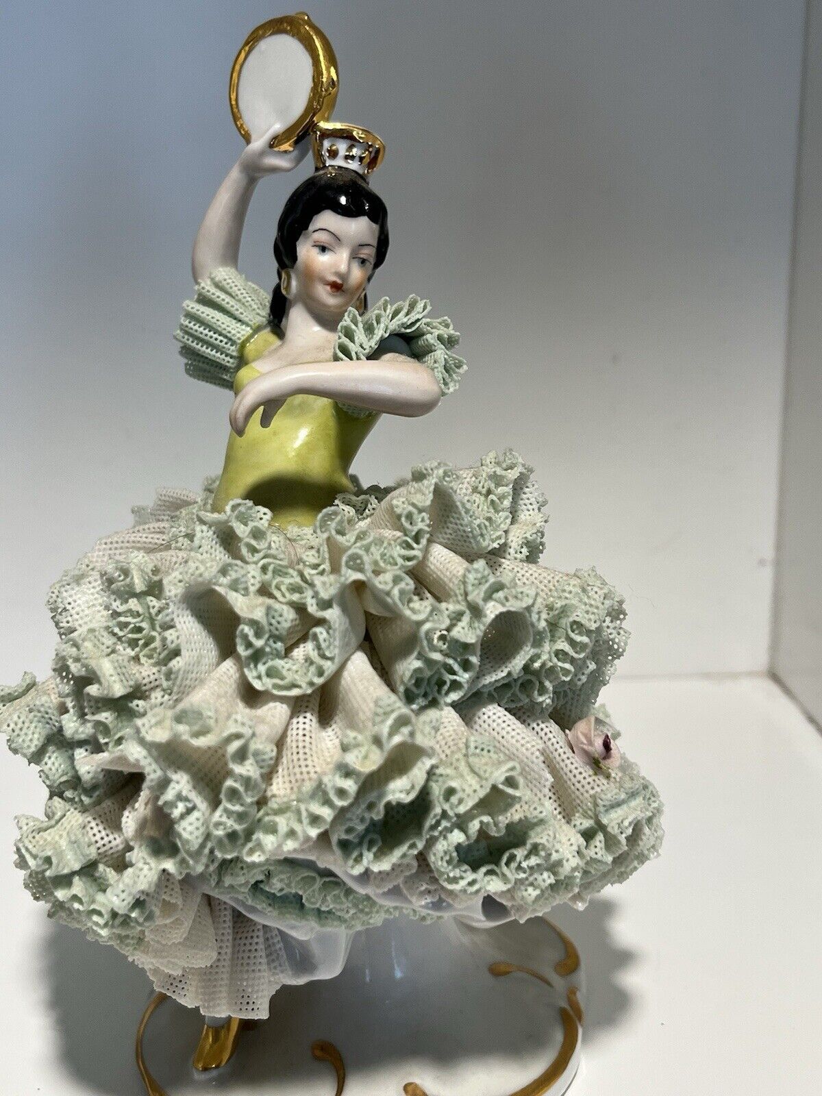 Vintage DRESDEN PORCELAIN LACE SPANISH FLAMENCO DANCER  Figurine - GERMANY