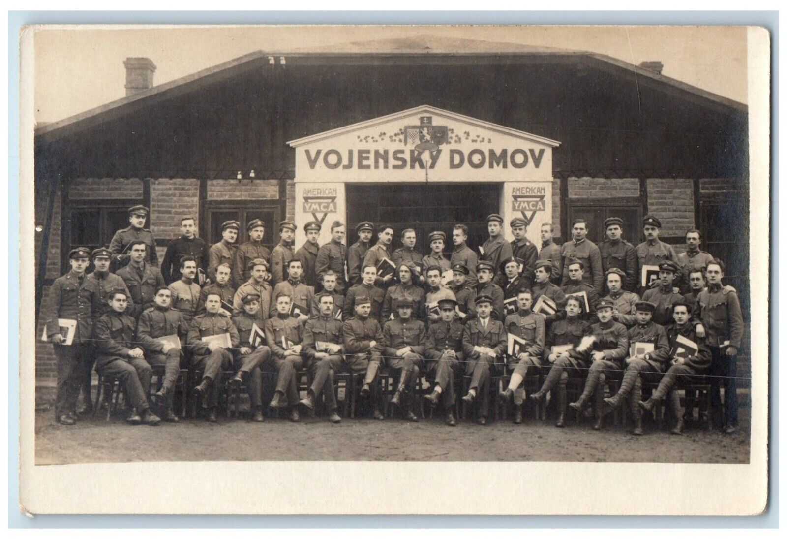 WWI Vojensky Domov American YMCA Czech Soldiers Military RPPC Photo Postcard