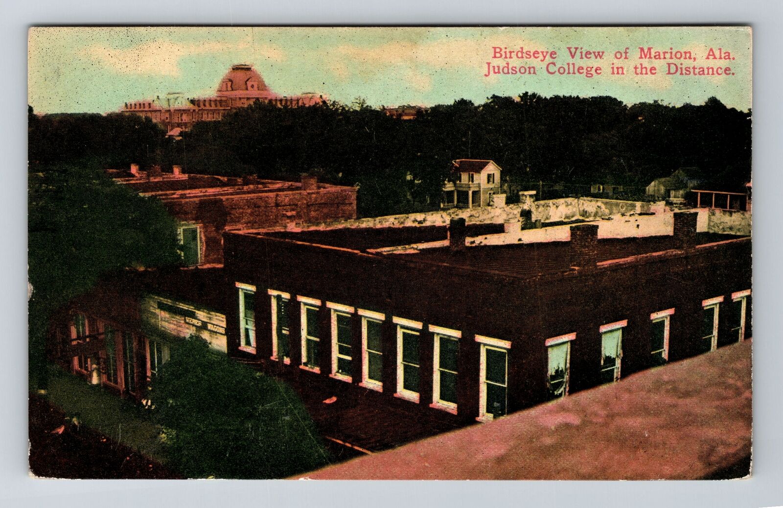 Marion AL-Alabama, Birdseye View Judson College, Antique Vintage Postcard