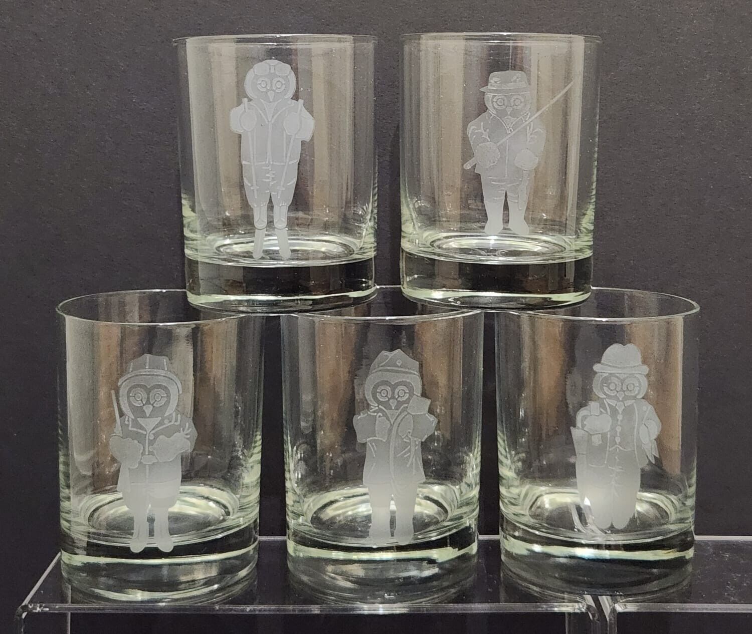 Set Of 5 Abercrombie & Fitch x London Owl Company Old Fashioned Etched Drinking