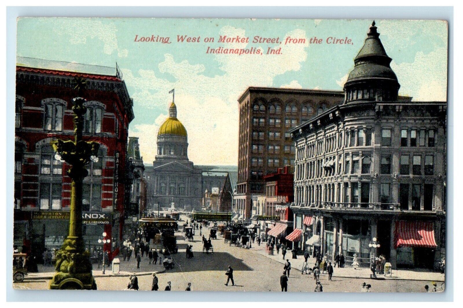 c1910\'s Looking West Market Street From The Circle Indianapolis IN Postcard