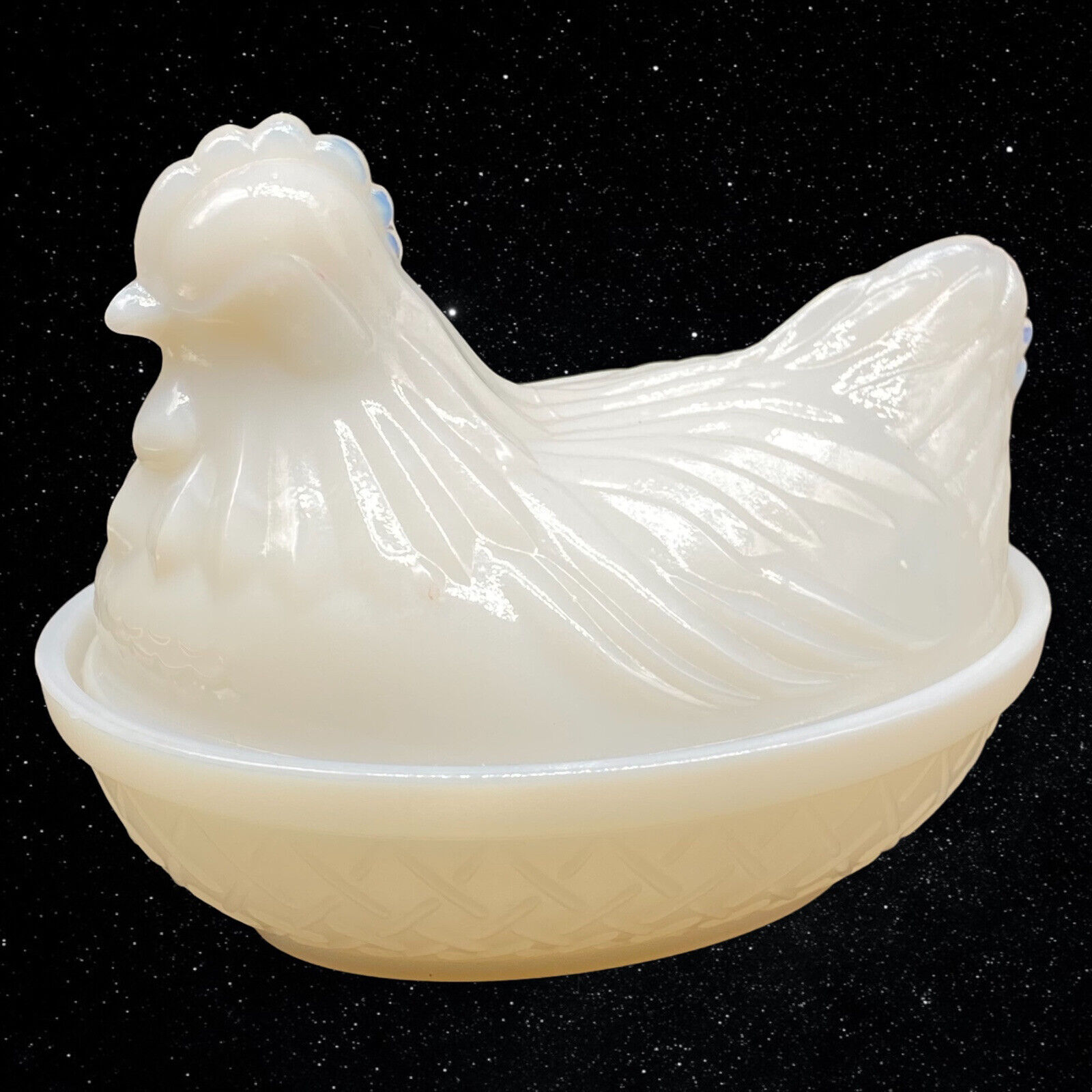 Miniature Milk Glass Hen On Nest Covered Bowl Trinket Dish 3”T 4.5”W