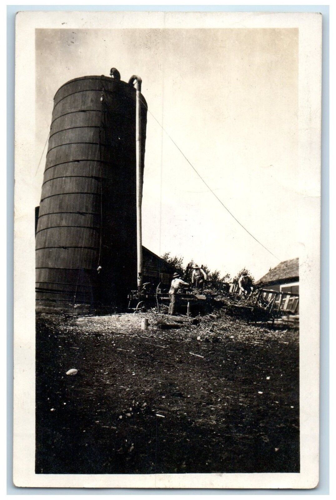 1913 Farming Silo Workers Russell Minnesota MN RPPC Photo Antique Postcard