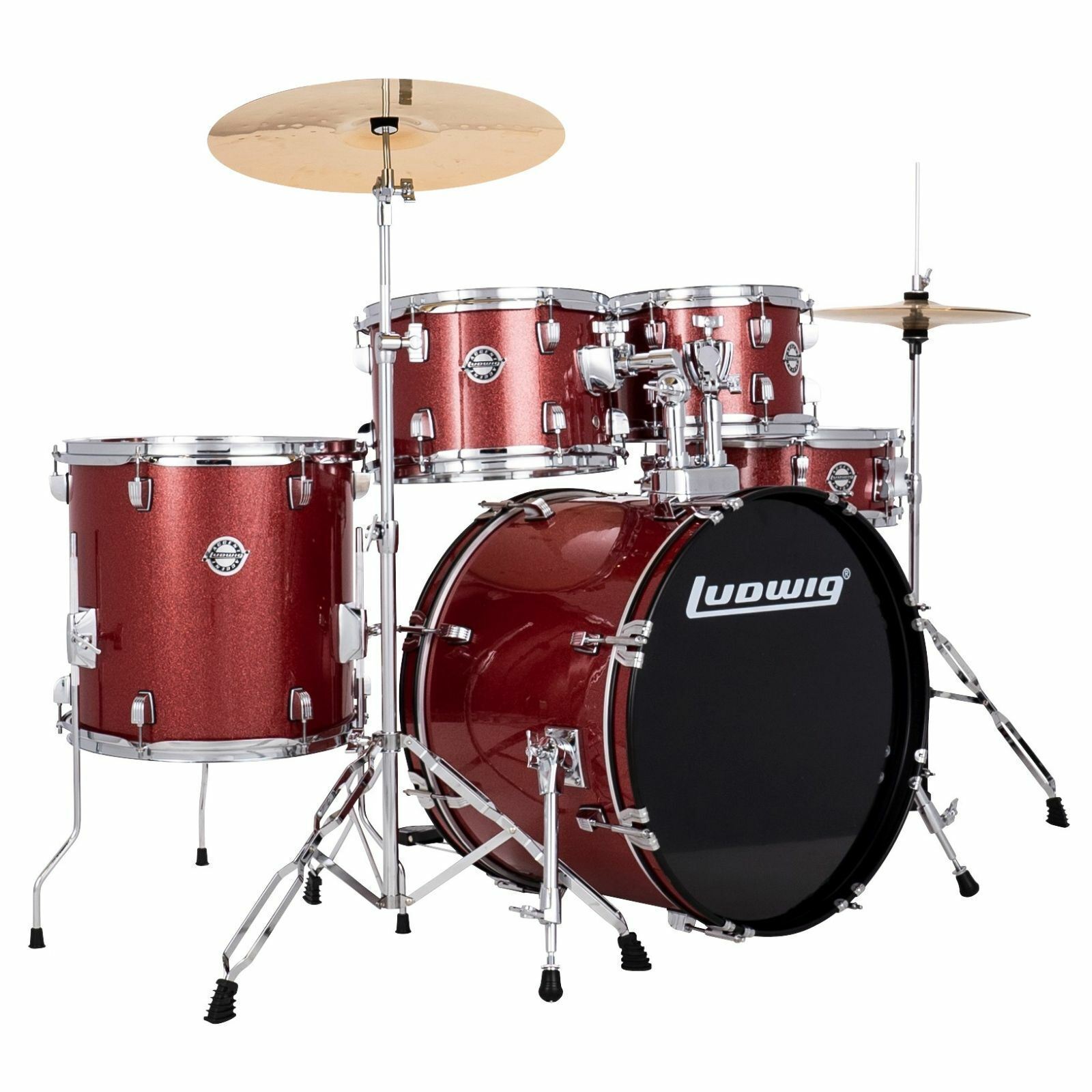 Ludwig Accent Drive 5-Piece Complete Drum Set w/ Cymbals & More, Red