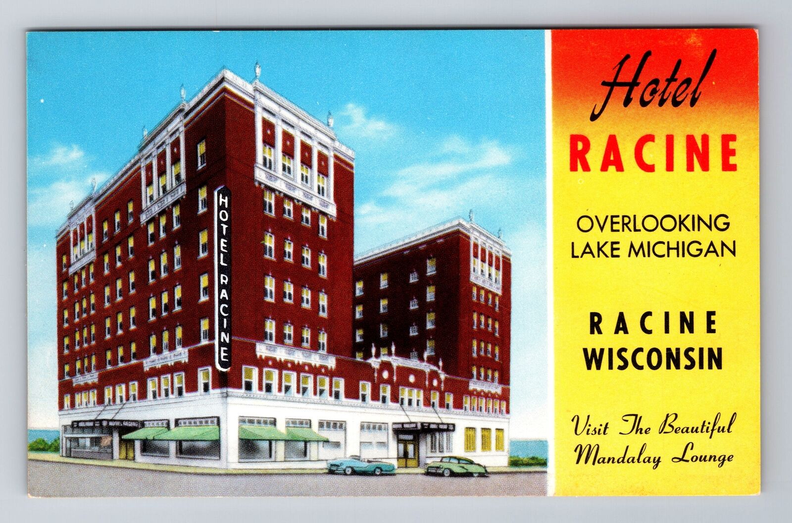 Racine WI-Wisconsin, Hotel Racine, Advertising, Antique, Vintage Postcard