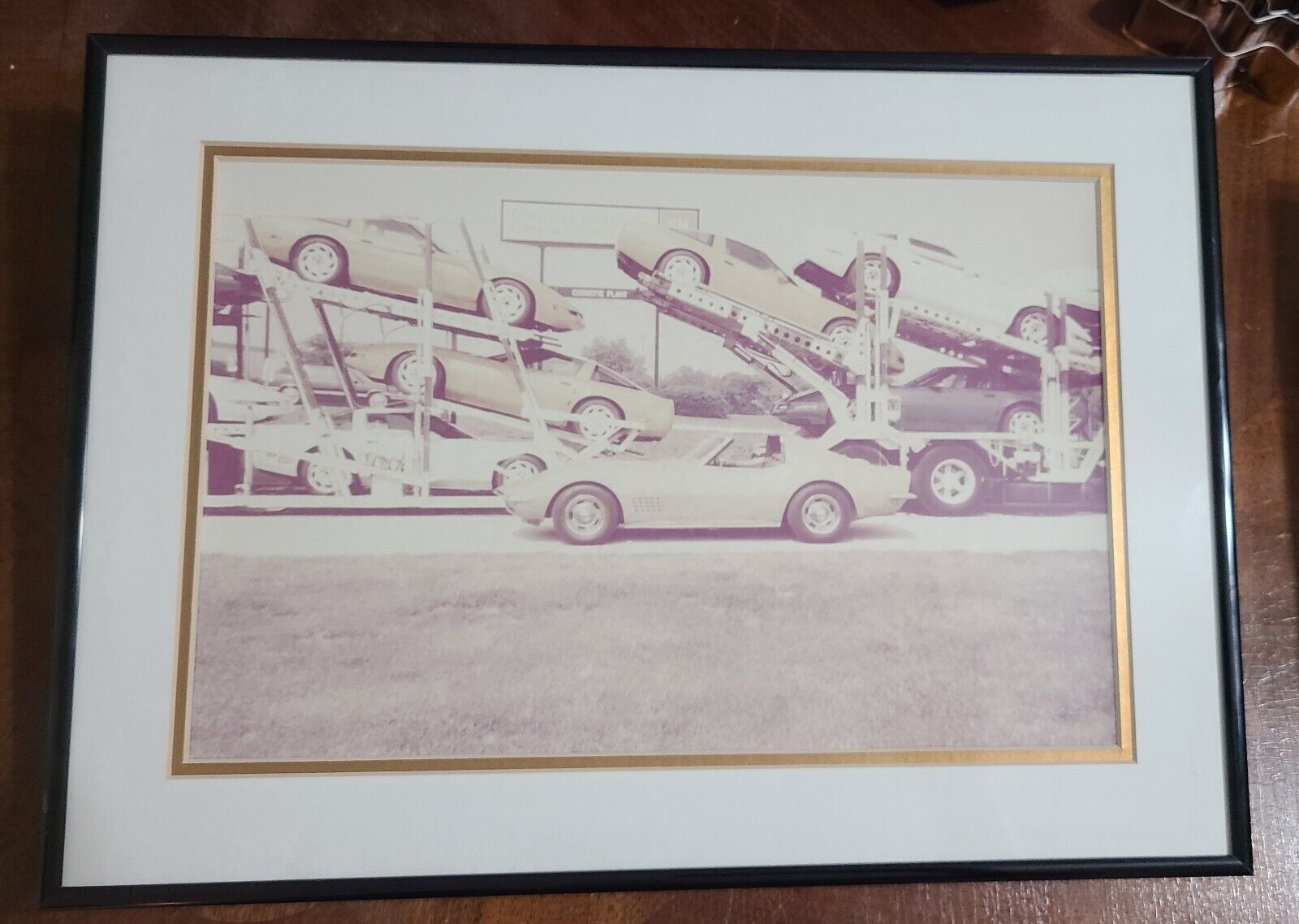 Vintage Corvette Cars Orginal Photo. Professional Frame And Matting 18X12