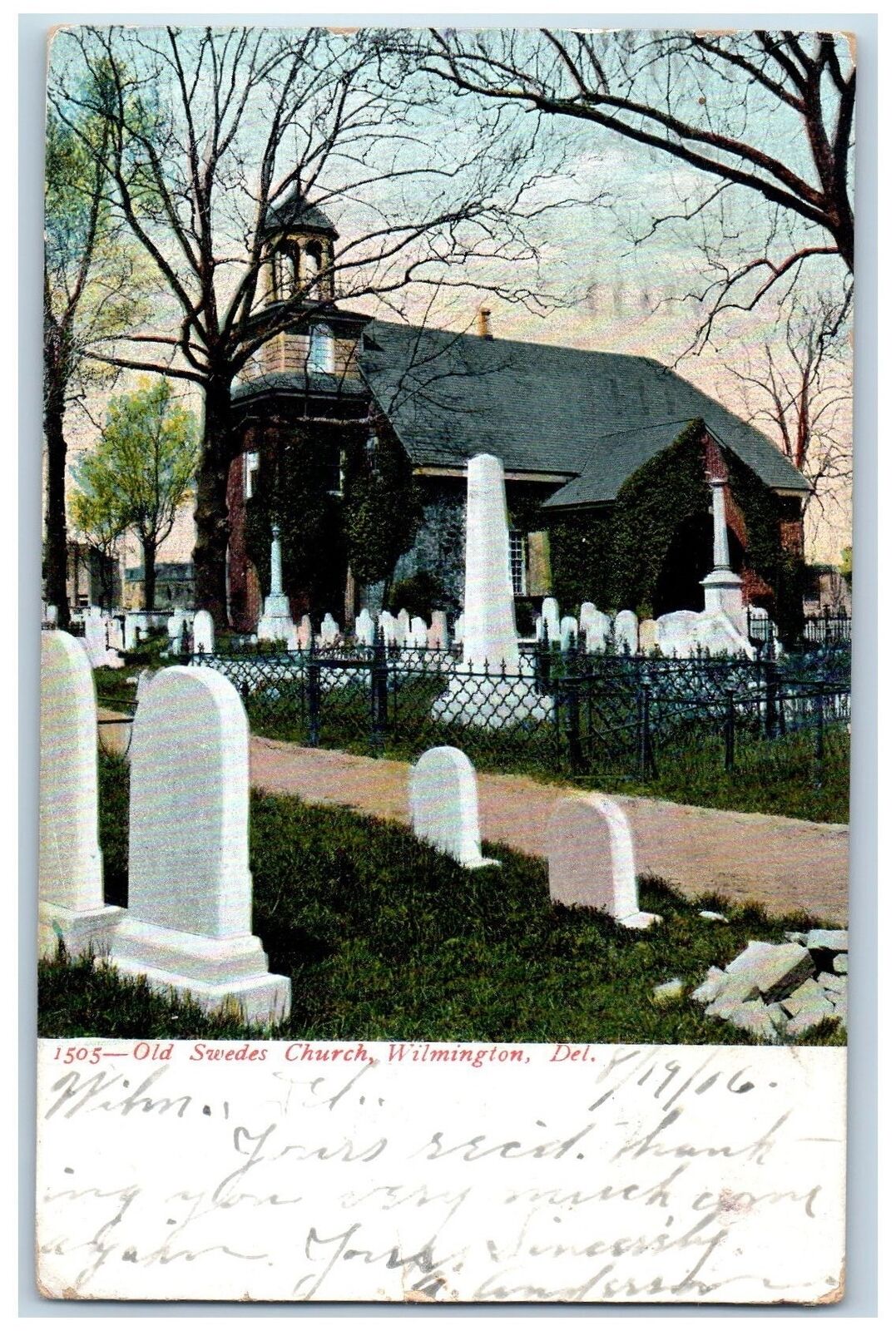 1906 Old Swedes Cemetery Church Building Tower Wilmington Delaware DE Postcard