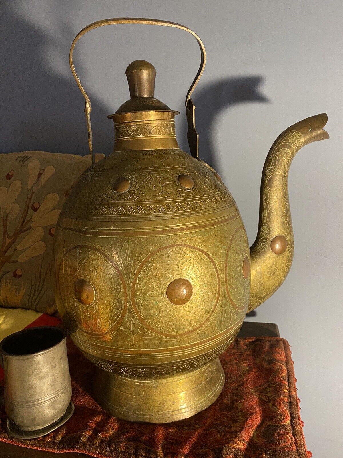Huge Heavy Brass Or Bronze And copper Maybe Moracan Teapot 22\