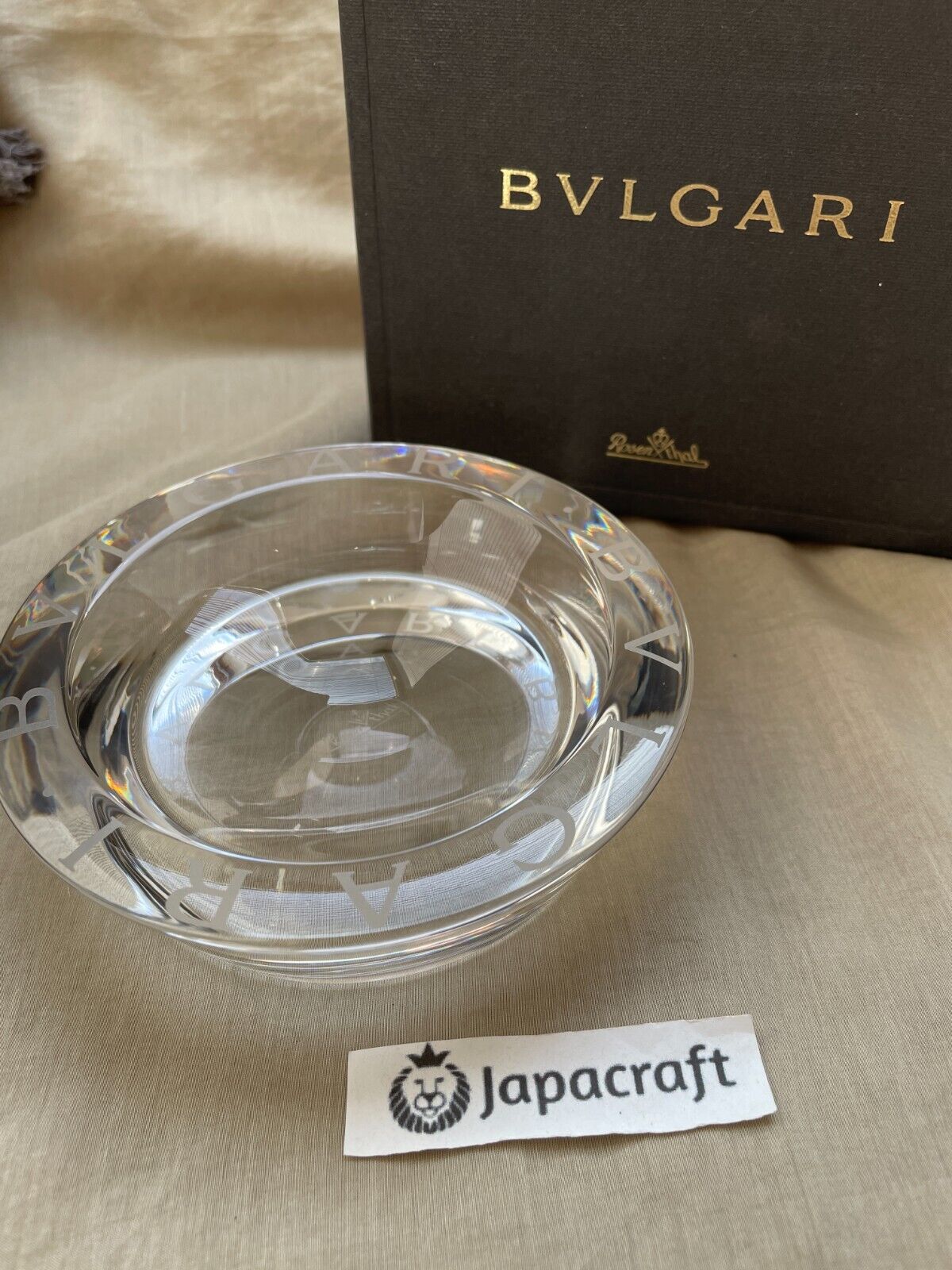 BVLGARI Rosenthal Crystal Glass Cigar Ashtray 12cm Ashtray Very Good in BOX