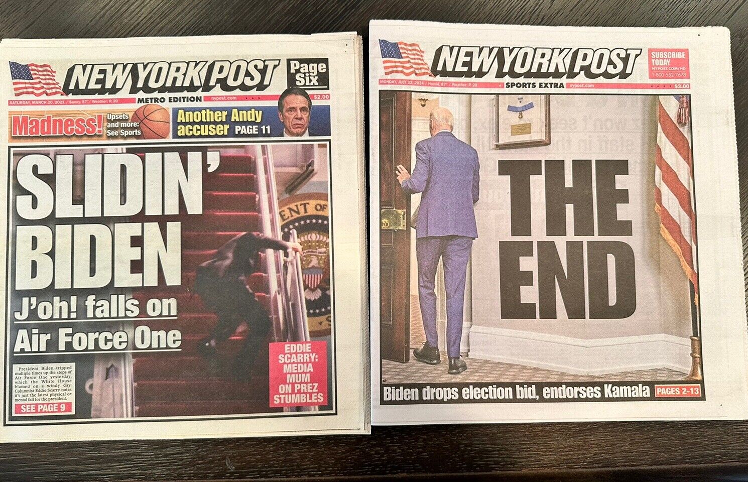 TWO HISTORIC NEW YORK POSTS BIDEN FALLS DOWN THE STAIRS AND BIDEN QUITS MAGA