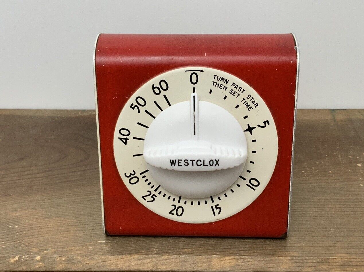 Vtg 60’s WESTCLOX Lookout Red Metal Kitchen Timer Working - Retro Movie Prop USA