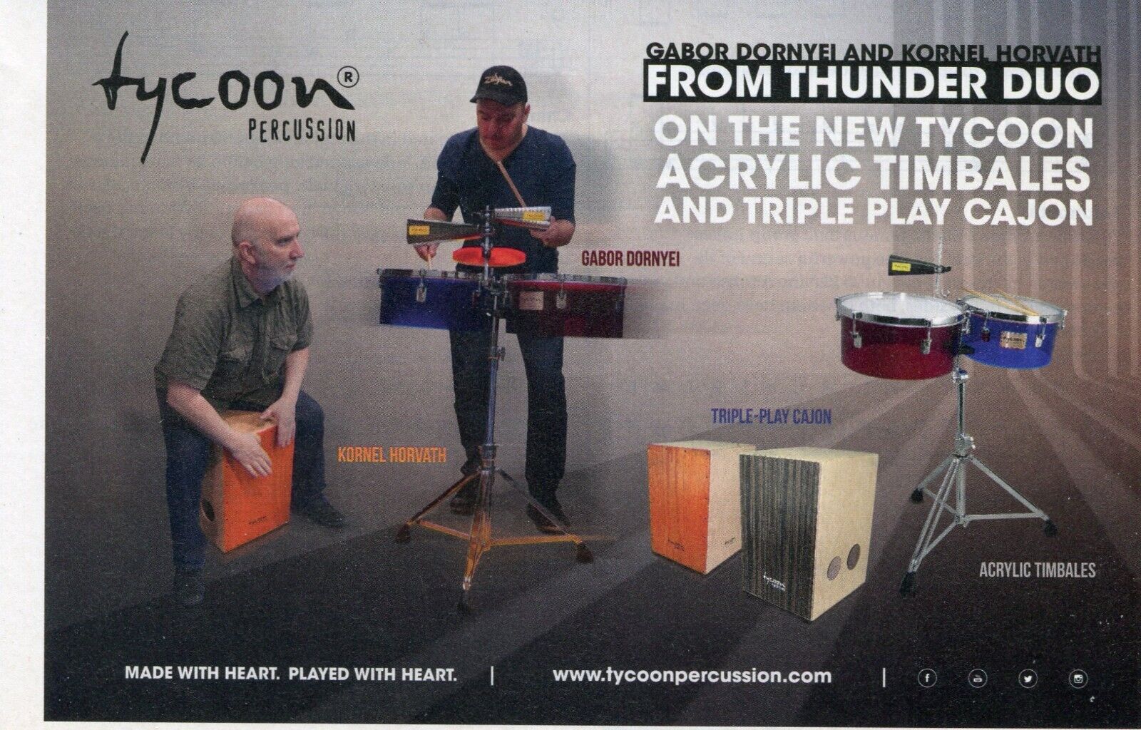 2015 small Print Ad of Tycoon Percussion w Kornel Horvath & Gabor Dornyei