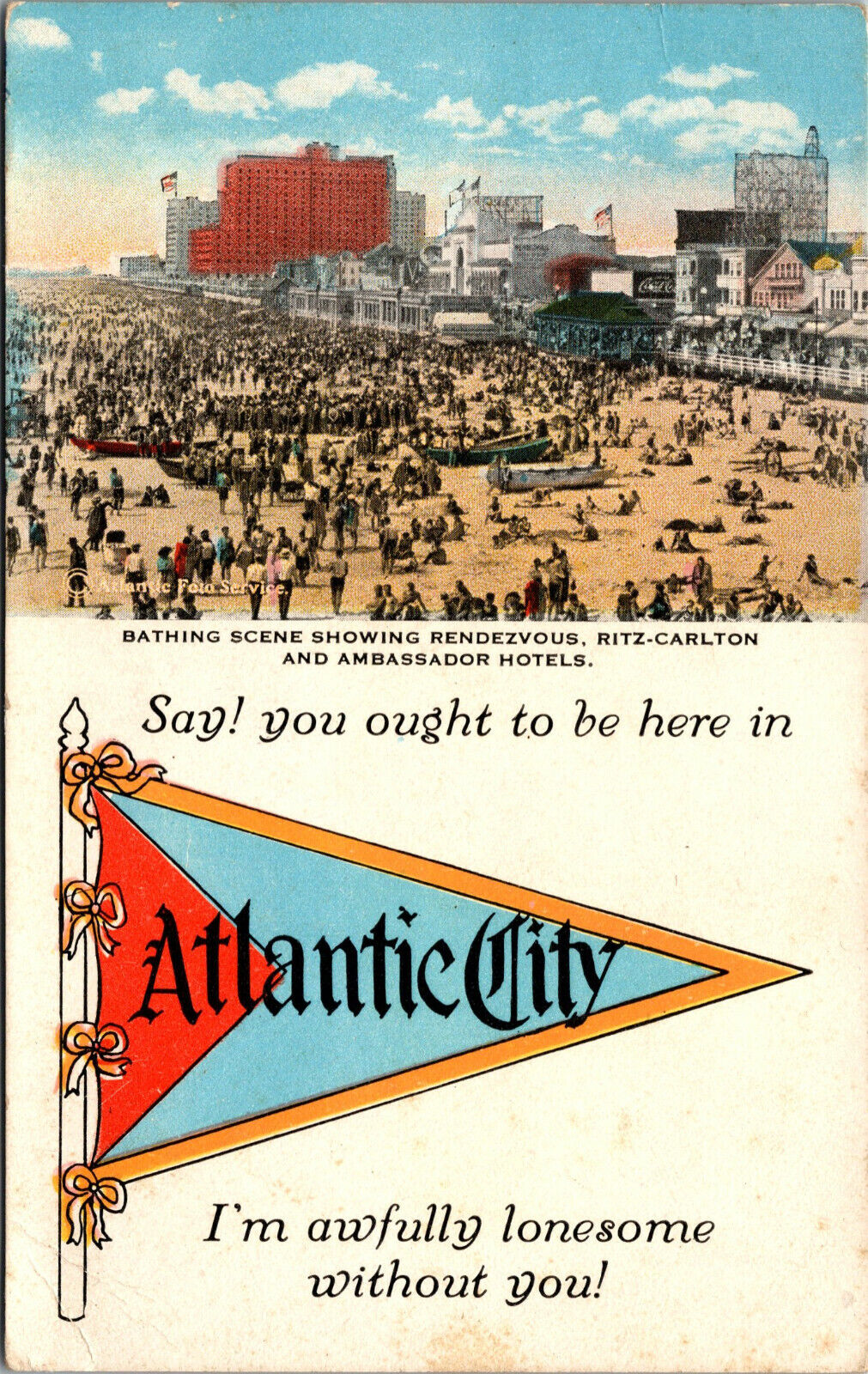 Vtg Bathing Scene Ritz Carlton Ambassador Hotel Atlantic City NJ Postcard