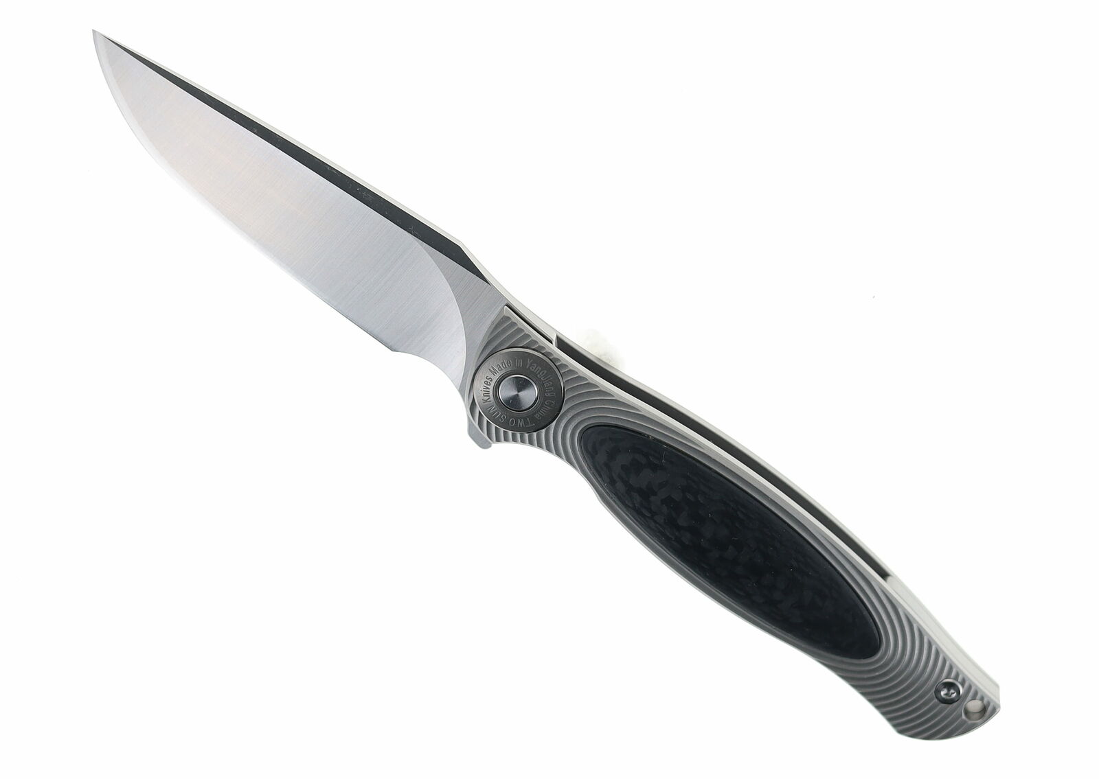 Two Sun Folding Knife Titanium/Carbon Fiber Handle D2 Plain Edge TS339
