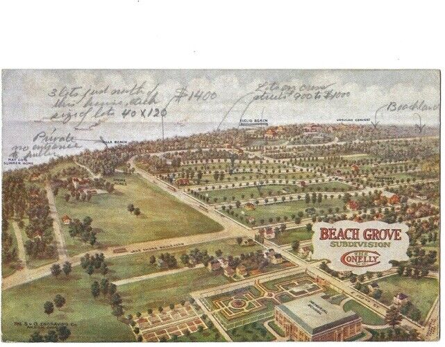 c1915 Beach Grove Subdivision Cleveland Ohio OH Aerial Bird’s Eye View Postcard