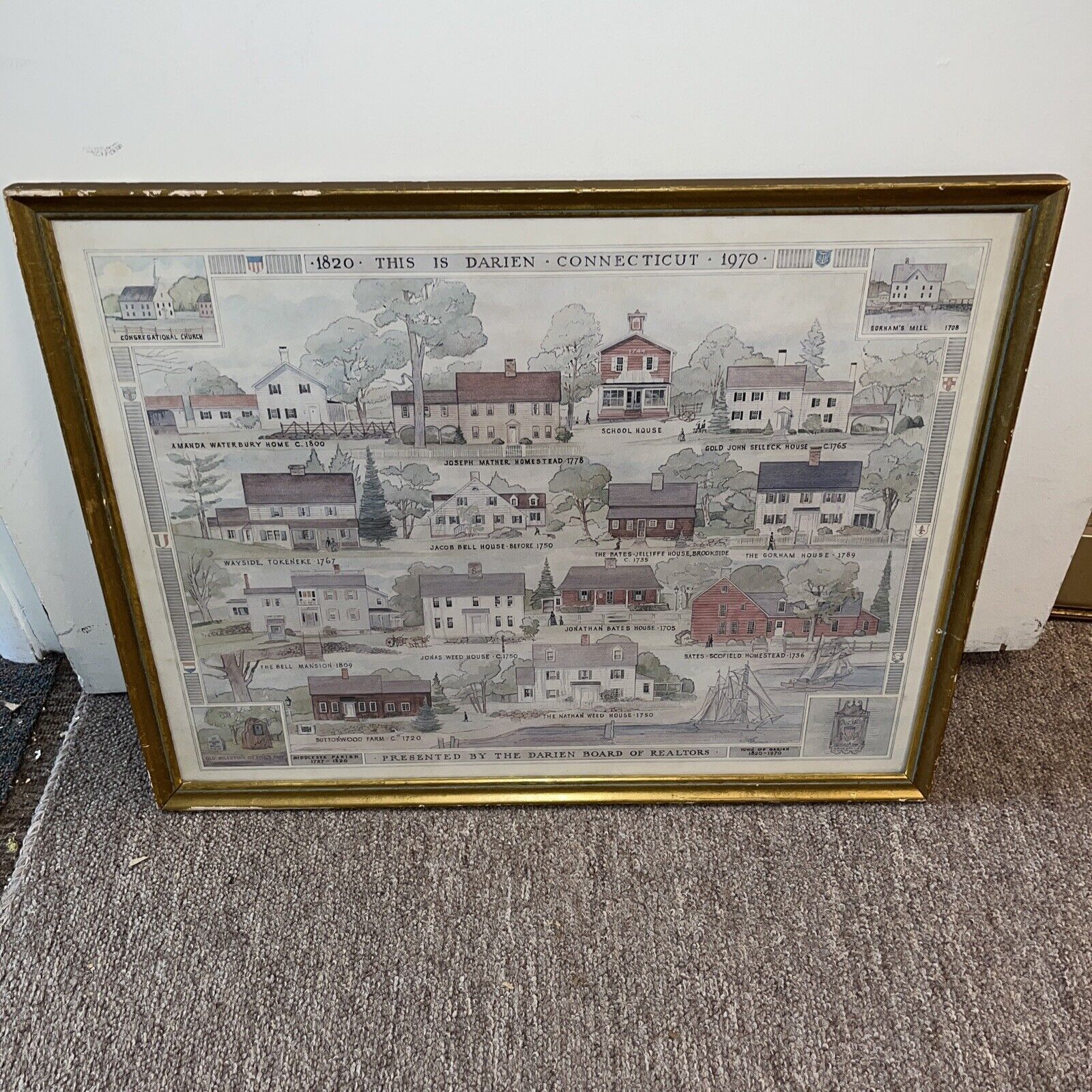 This is Darien Connecticut 1820 - 1970 / Framed Board of Realtors Historic House