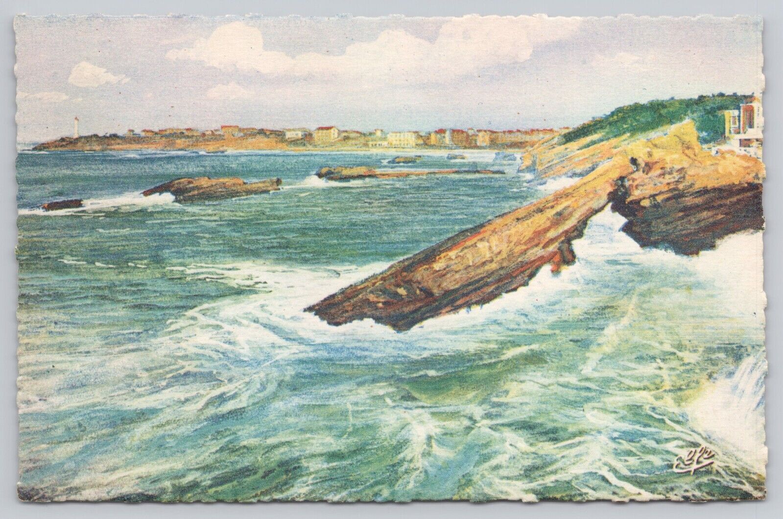 Biarritz France, La Roche Percee, Pyrenees Ocean, Vintage Postcard