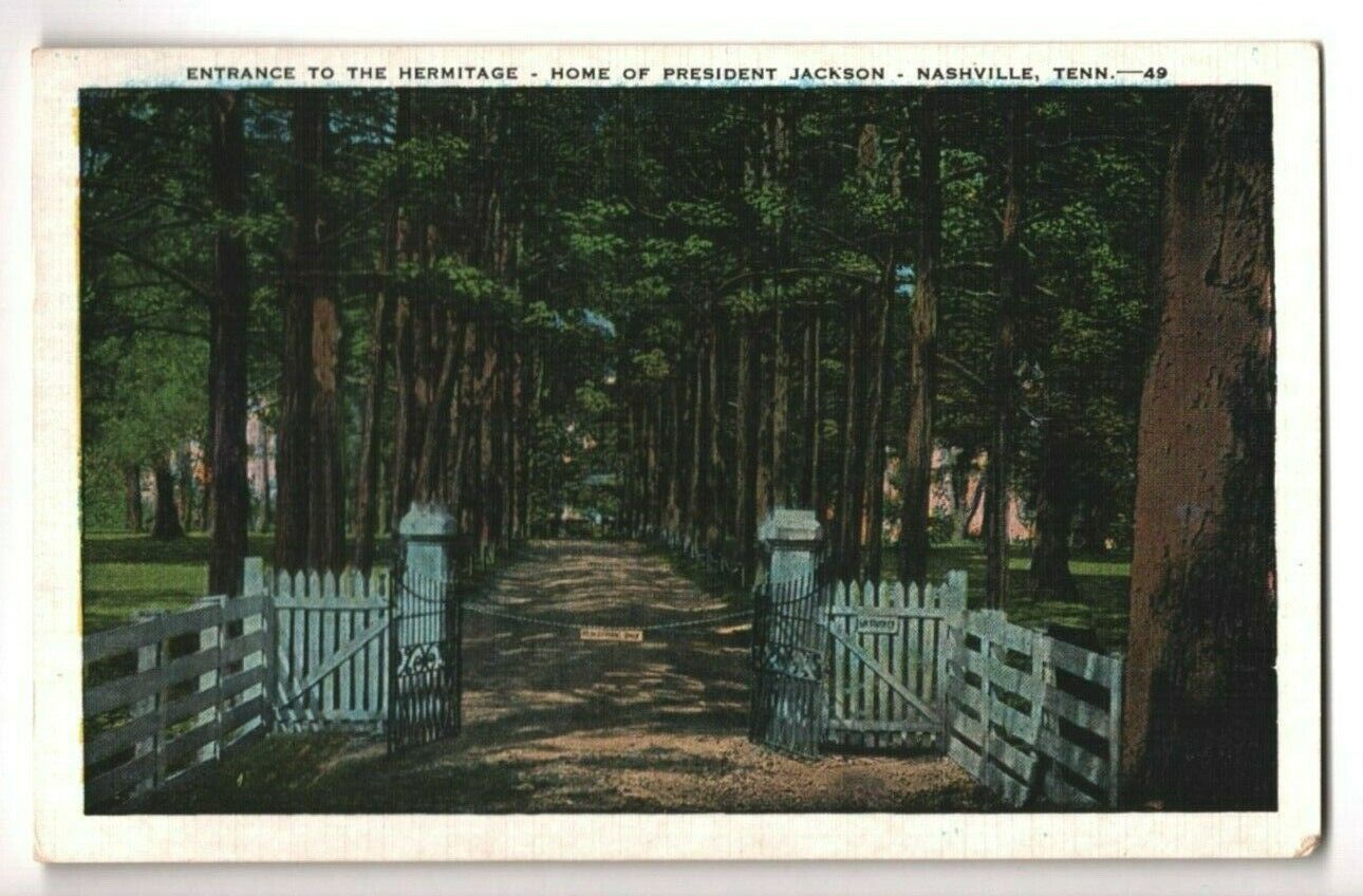 Postcard Nashville TN Tennessee President Jackson Home Hermitage Entrance Linen