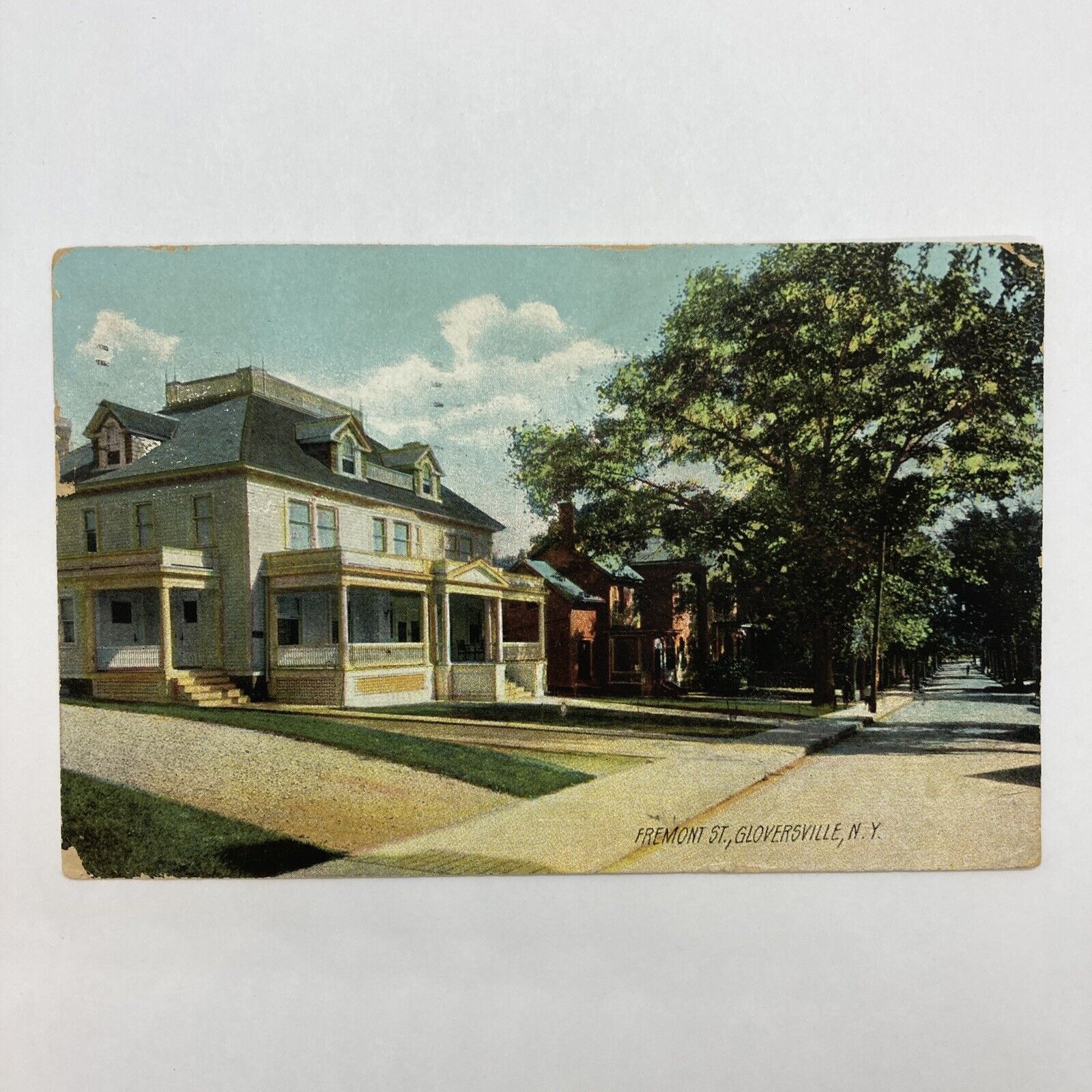 Gloversville, NY -Fremont Street  Rare Hand colored Postcard Posted 1909 As Is