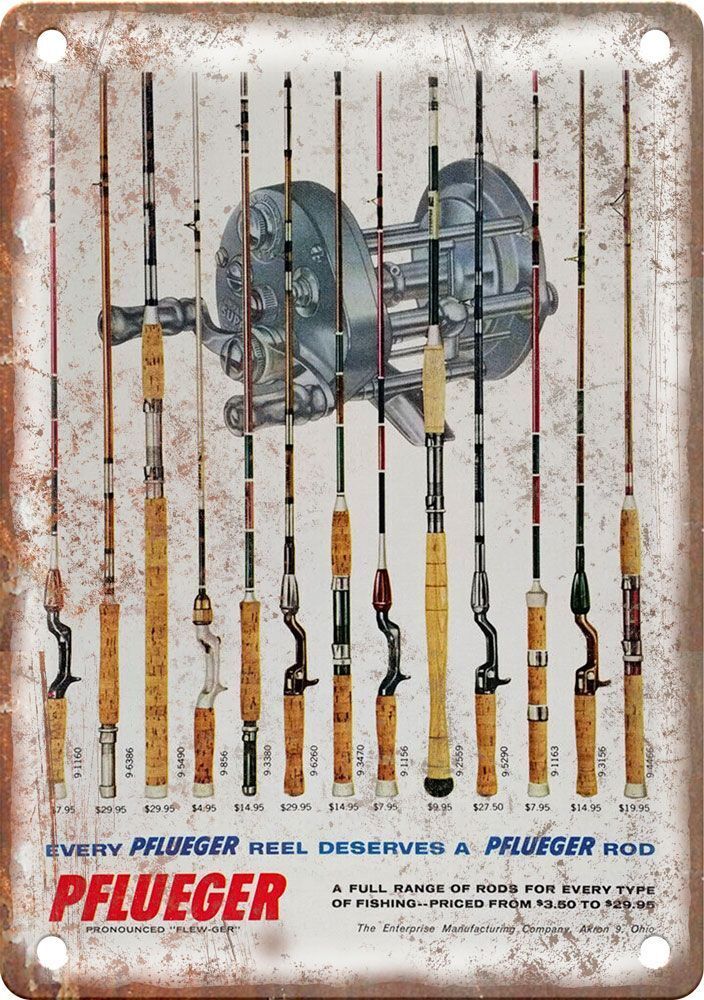 Vintage Pflueger Fishing Advertisment Reproduction Metal Sign FF37