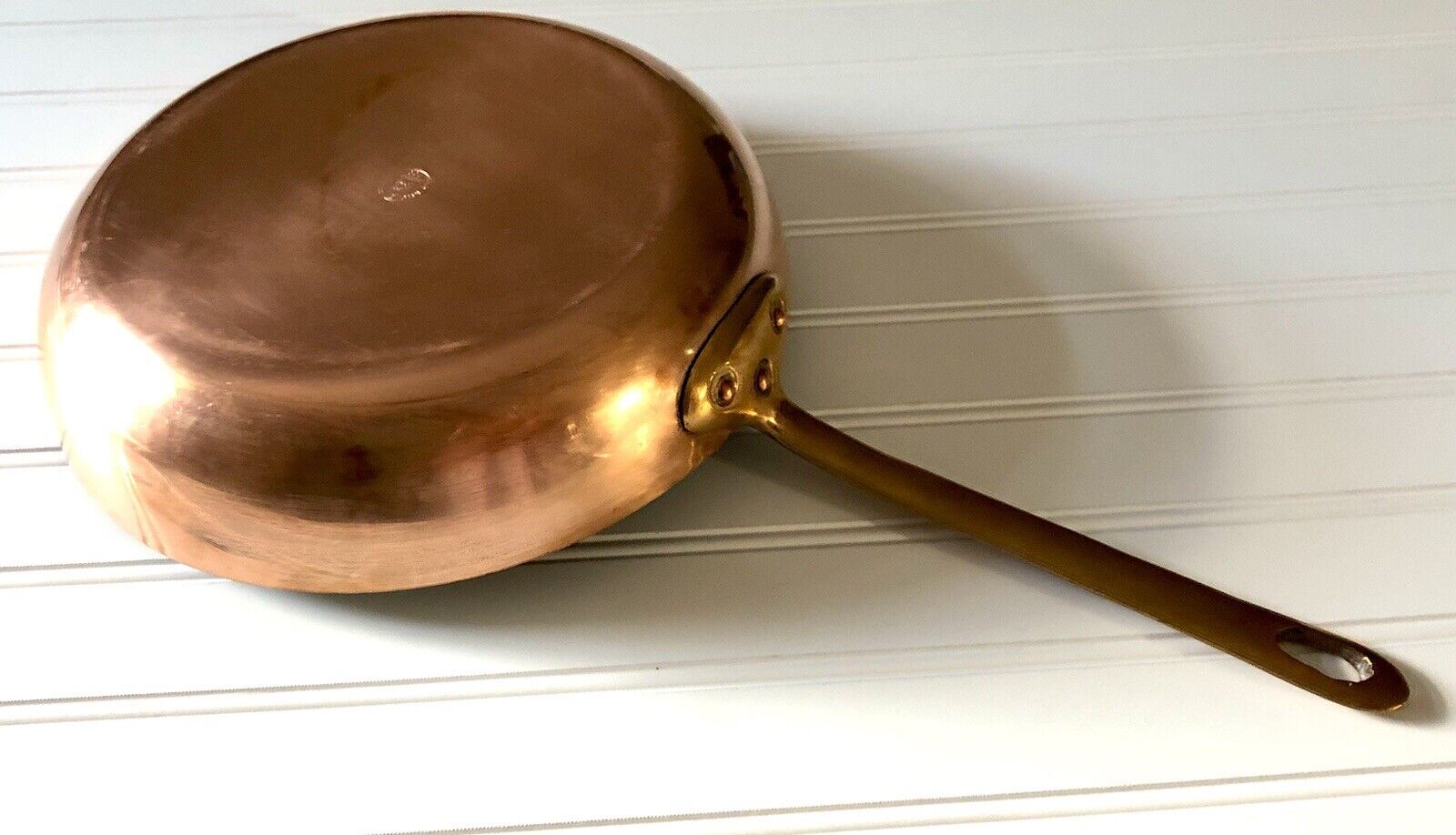 Vintage Country Kitchen Copper Skillet 10 1/4” Diameter Marked Brass Handle