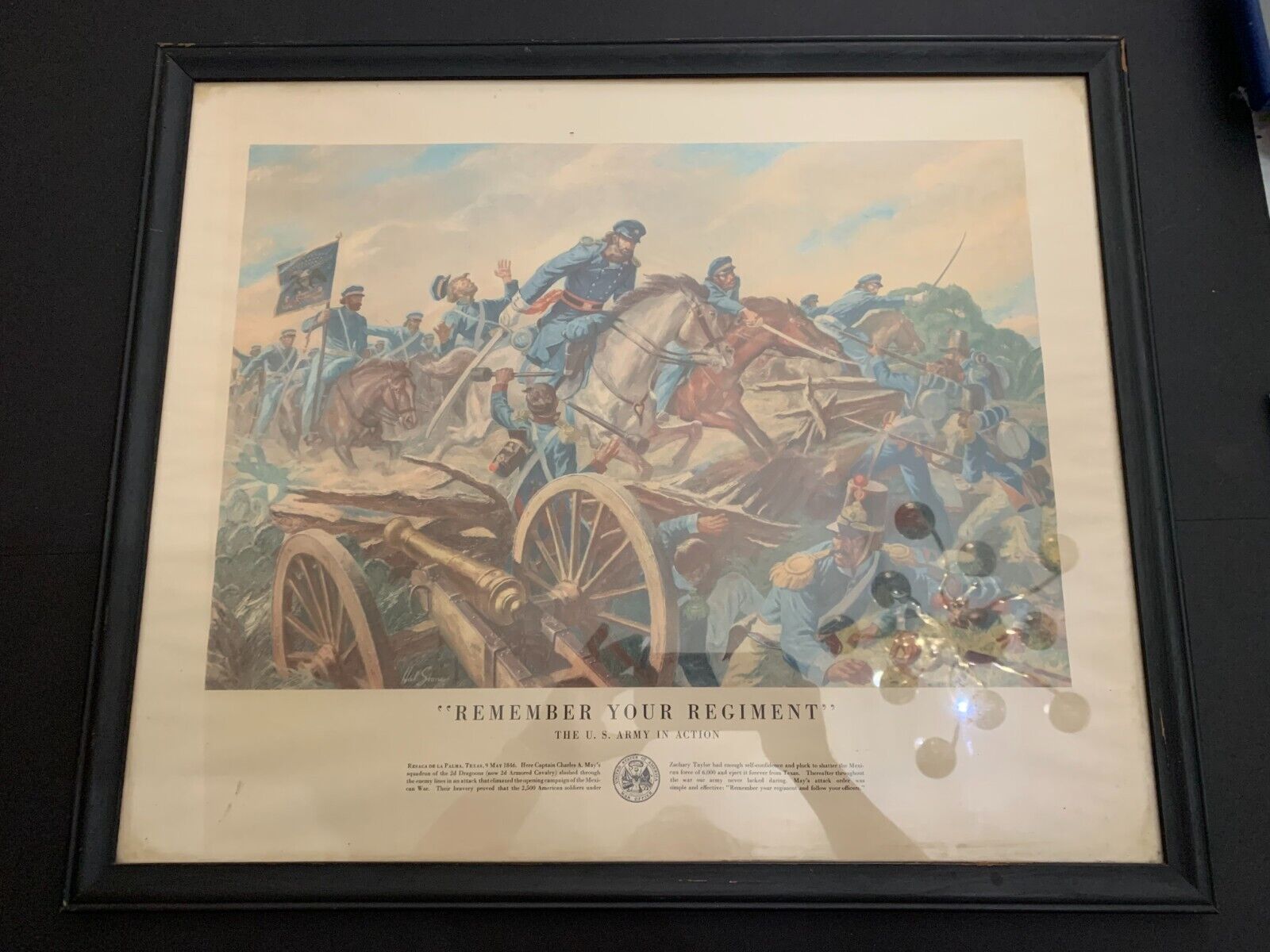 Vintage Remember Your Regiment Resaca De La Palma Texas War Art Print Framed