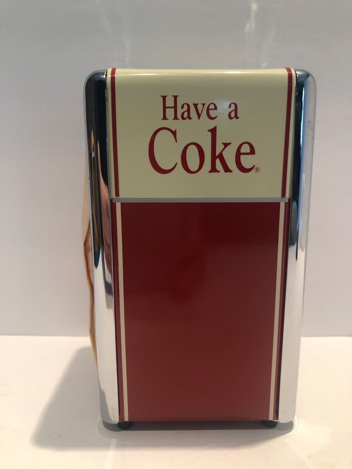 Coca Cola Napkin Holder Dispenser Red Chrome 50\'s Diner Style Coke 1992 Vintage